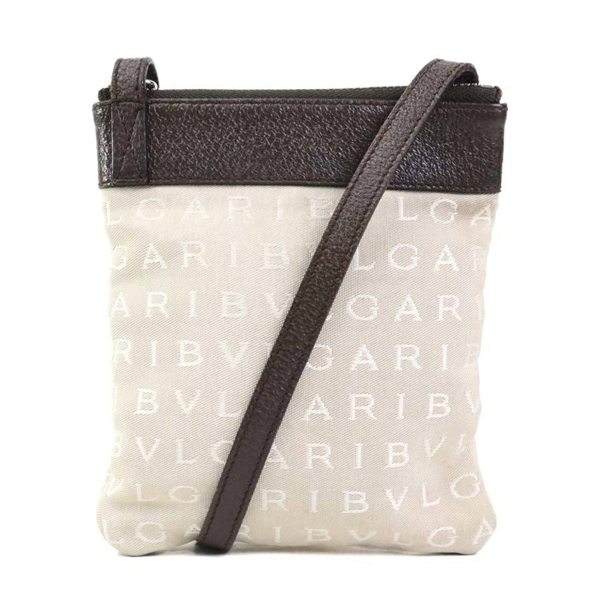 Bvlgari Beige Brown Nylon Canvas Leather Shoulder Bag (Pre-Owned)