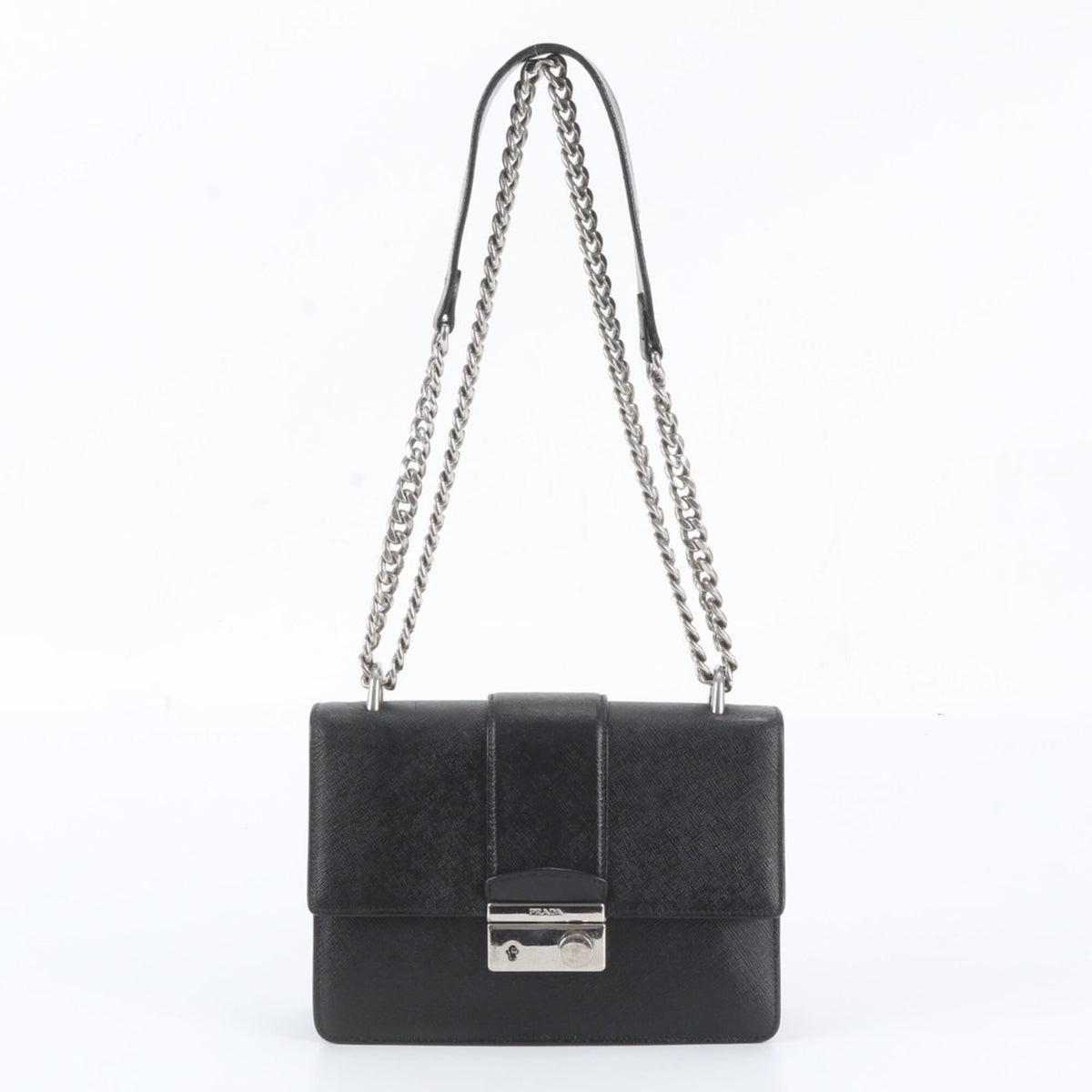 Prada Black Leather Handbag Shoulder Bag Tote Bag (Pre-Owned)