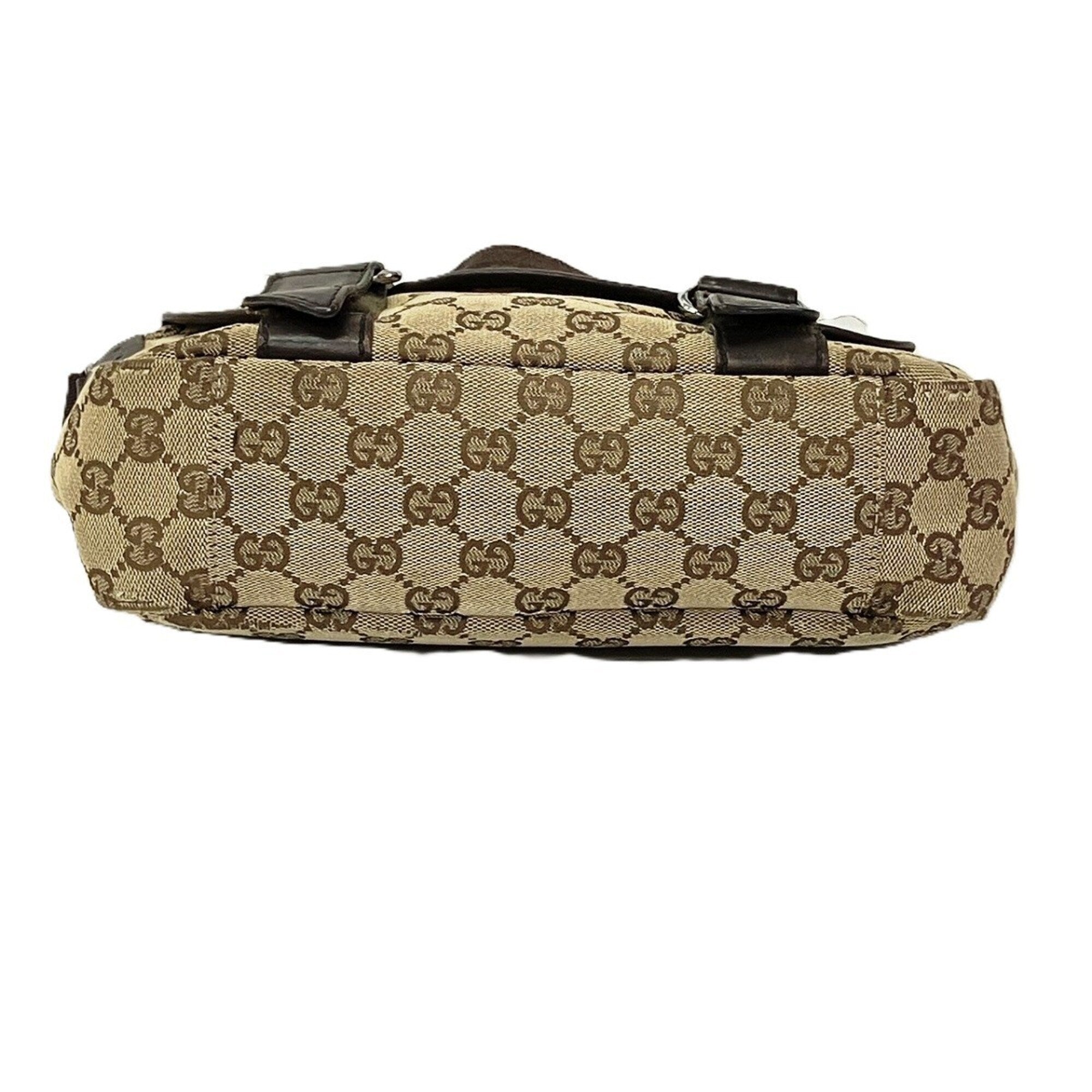 Gucci Gg Canvas Beige Brown Gg Canvas Leather Shoulder Bag (Pre-Owned)
