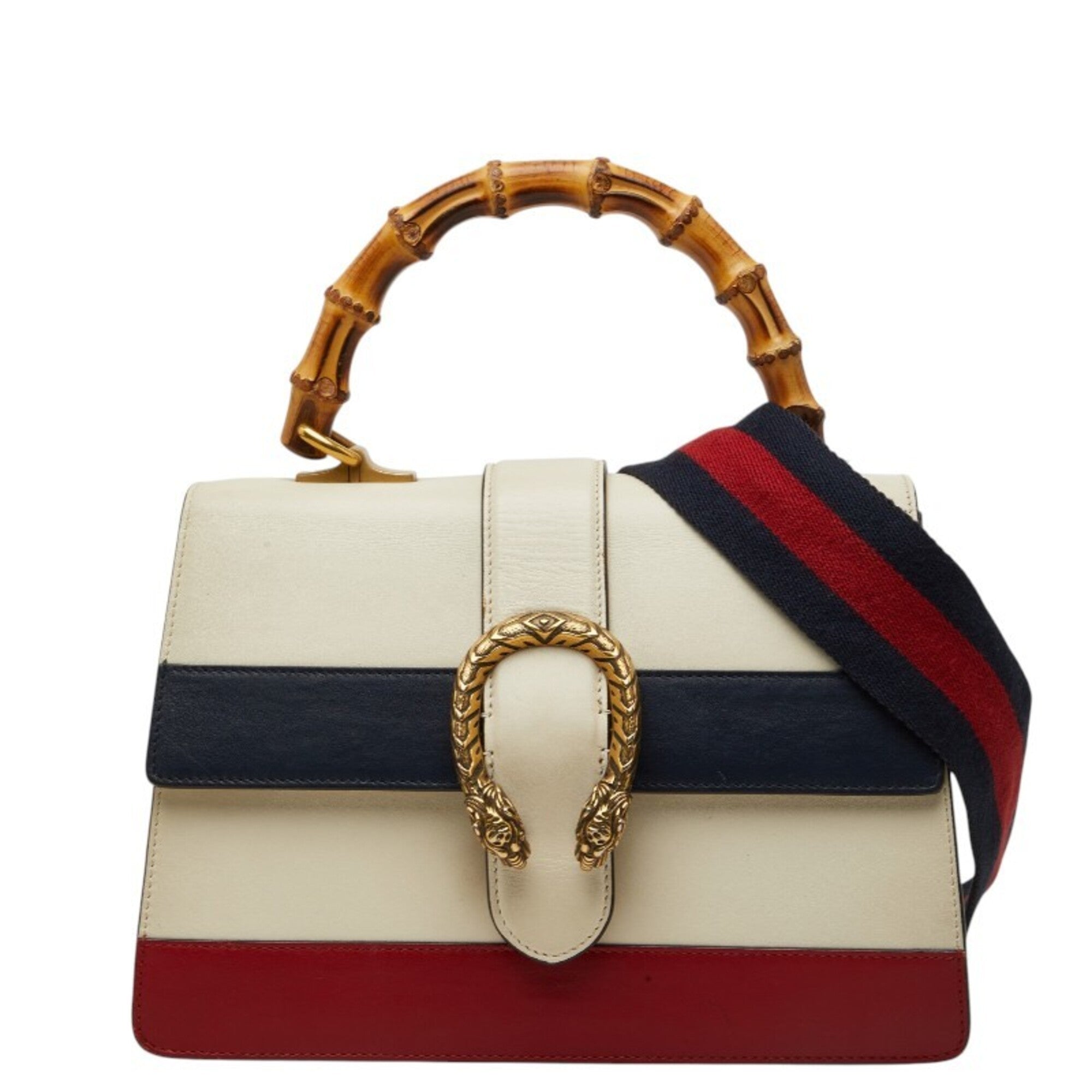Gucci Navy Red Color White Leather Handbag Shoulder Bag (Pre-Owned)
