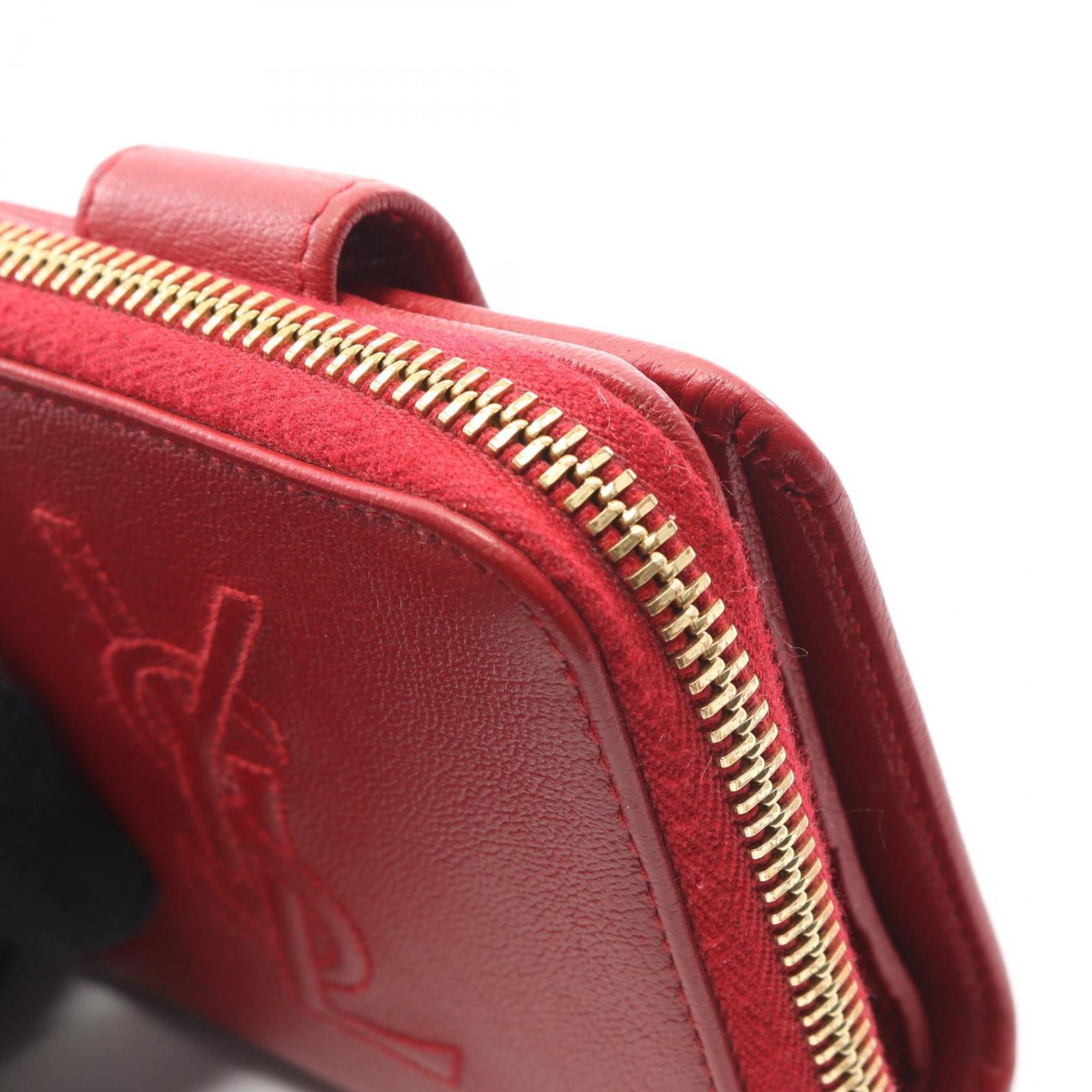 Yves Saint Laurent Red Color Leather Wallet (Bi-Fold) (Pre-Owned)