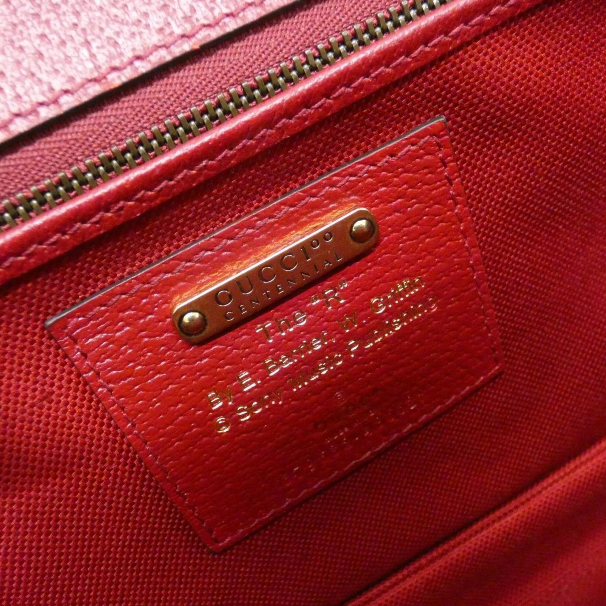 Gucci Ivory Red Color Canvas Leather Handbag (Pre-Owned)