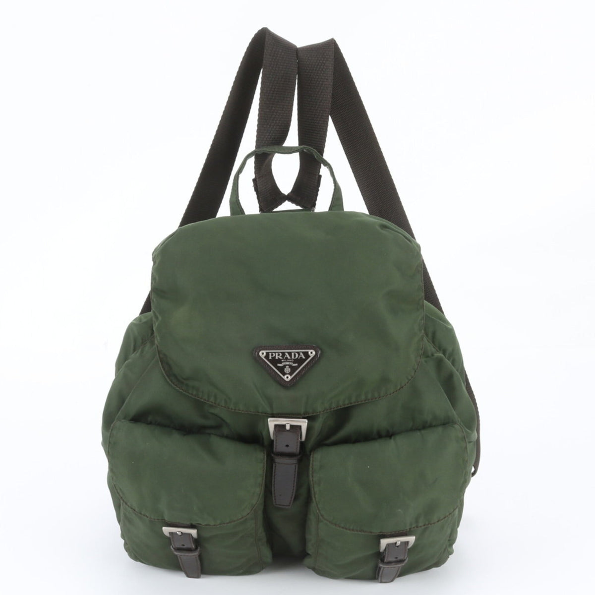 Prada Green Leather Nylon Backpack (Pre-Owned)
