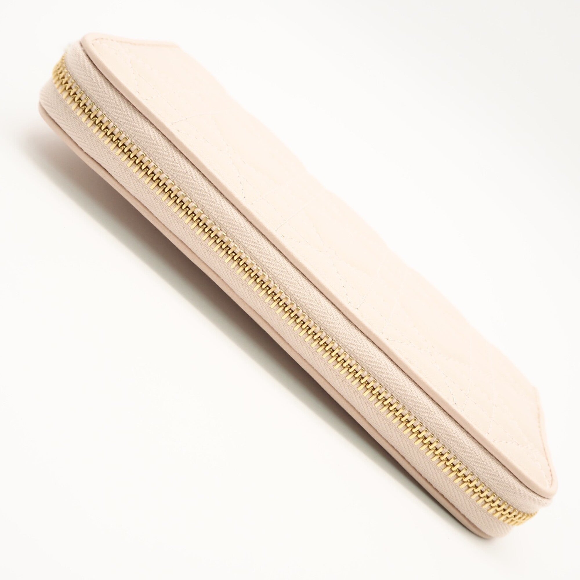Christian Dior Lady Dior Pink Beige Leather Long Wallet (Bi-Fold) (Pre-Owned)