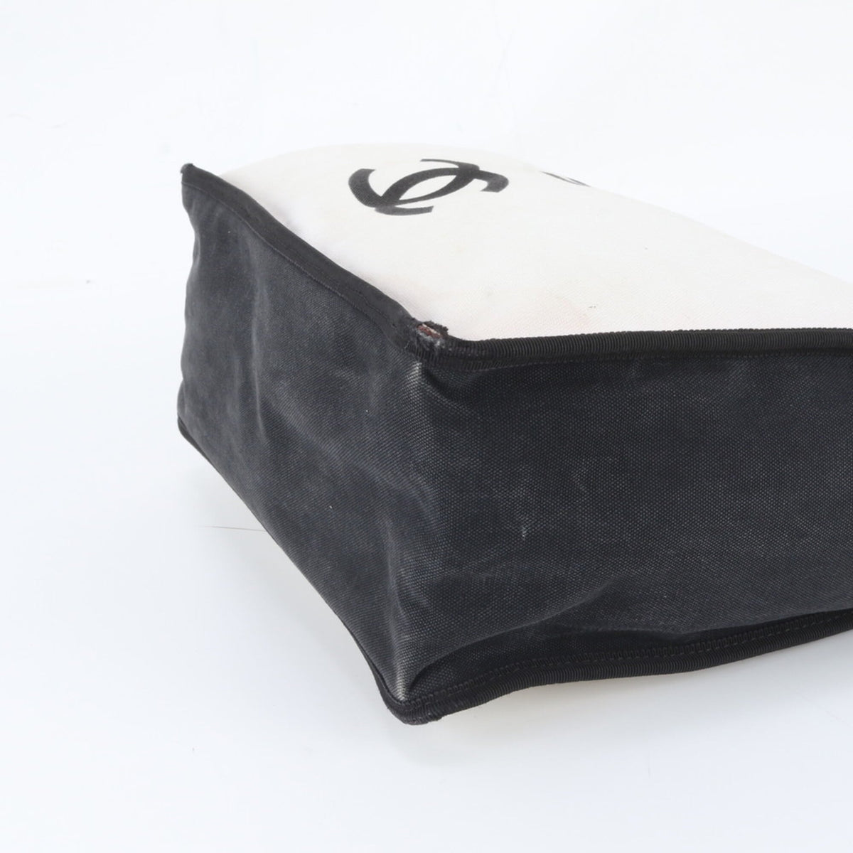 Chanel Black White Leather Canvas Shoulder Bag Tote Bag (Pre-Owned)