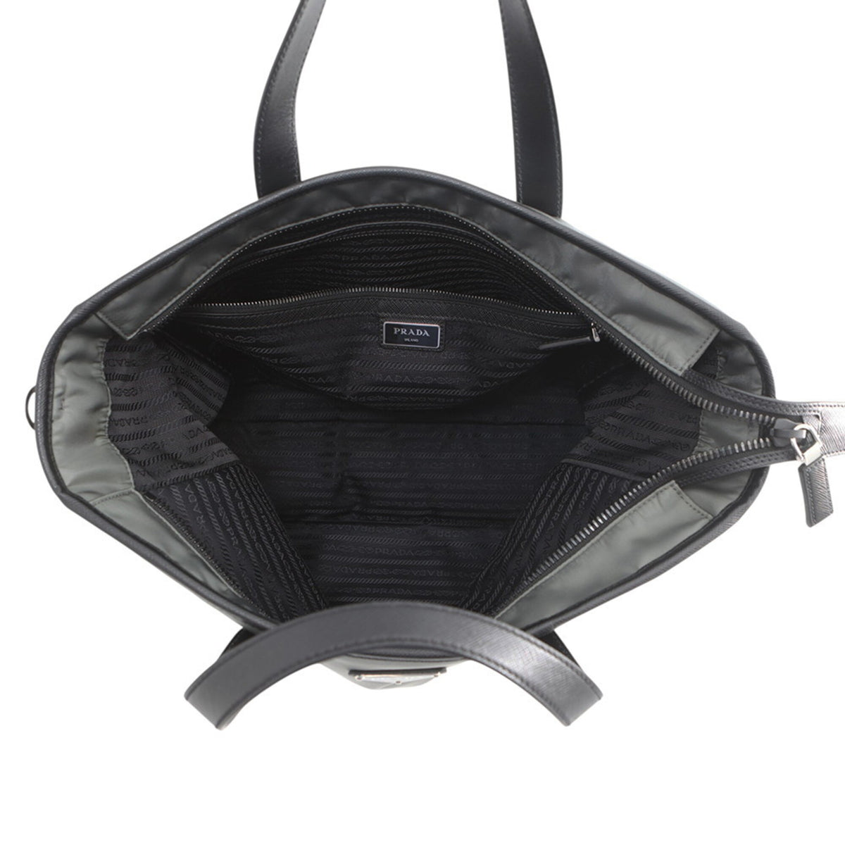 Prada Saffiano Black Gray Nylon Saffiano Handbag Tote Bag (Pre-Owned)