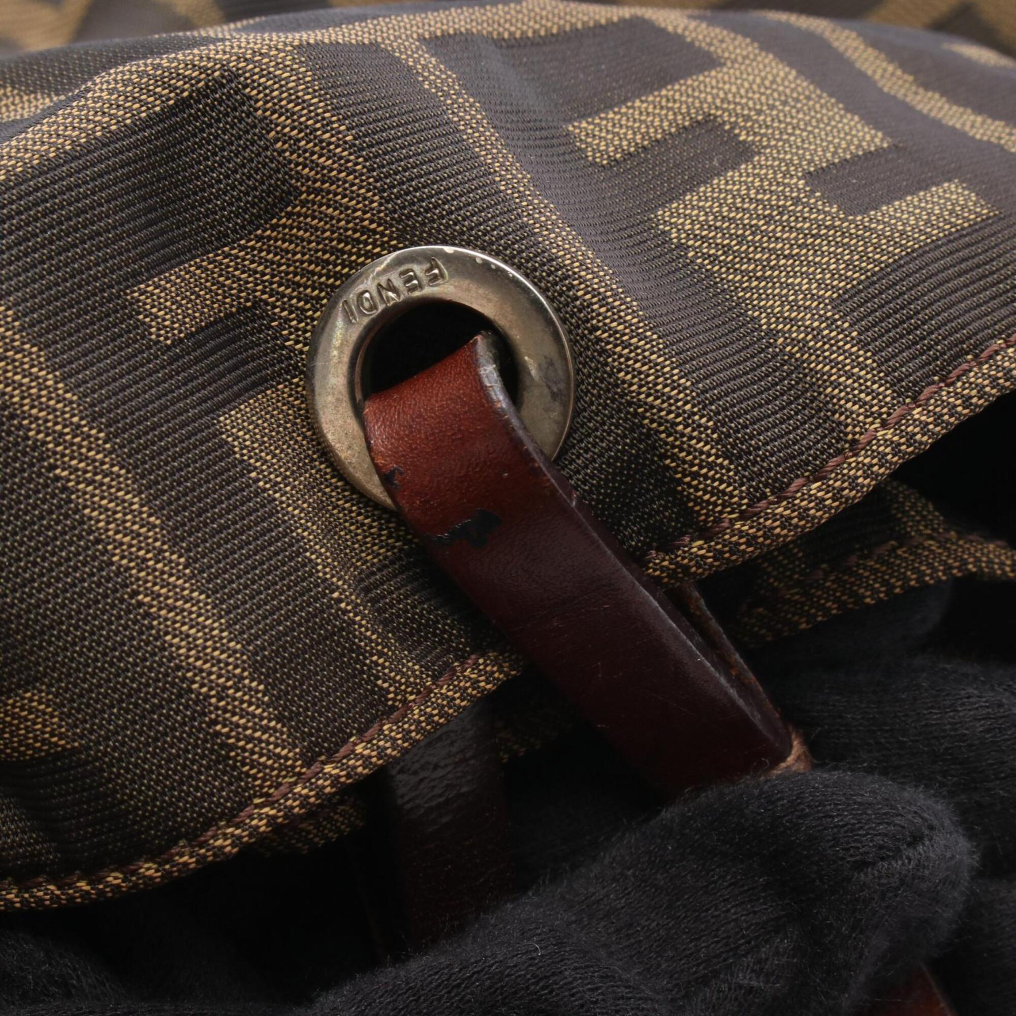 Fendi Black Brown Nylon Leather Handbag Tote Bag (Pre-Owned)