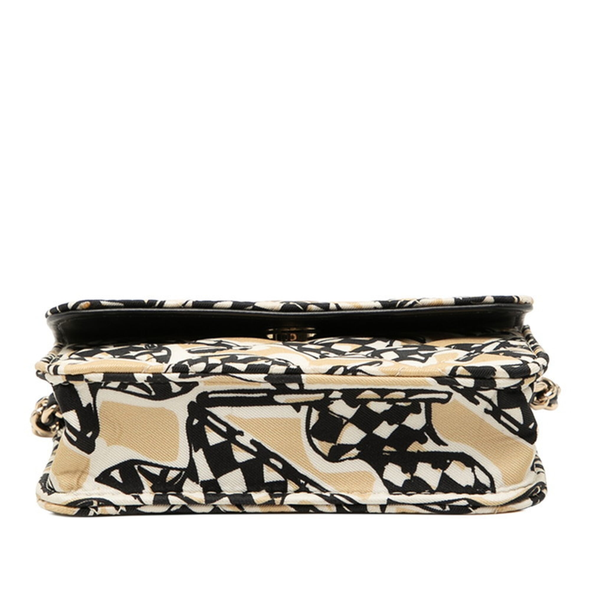Chanel Beige Black Cotton Leather Shoulder Bag (Pre-Owned)