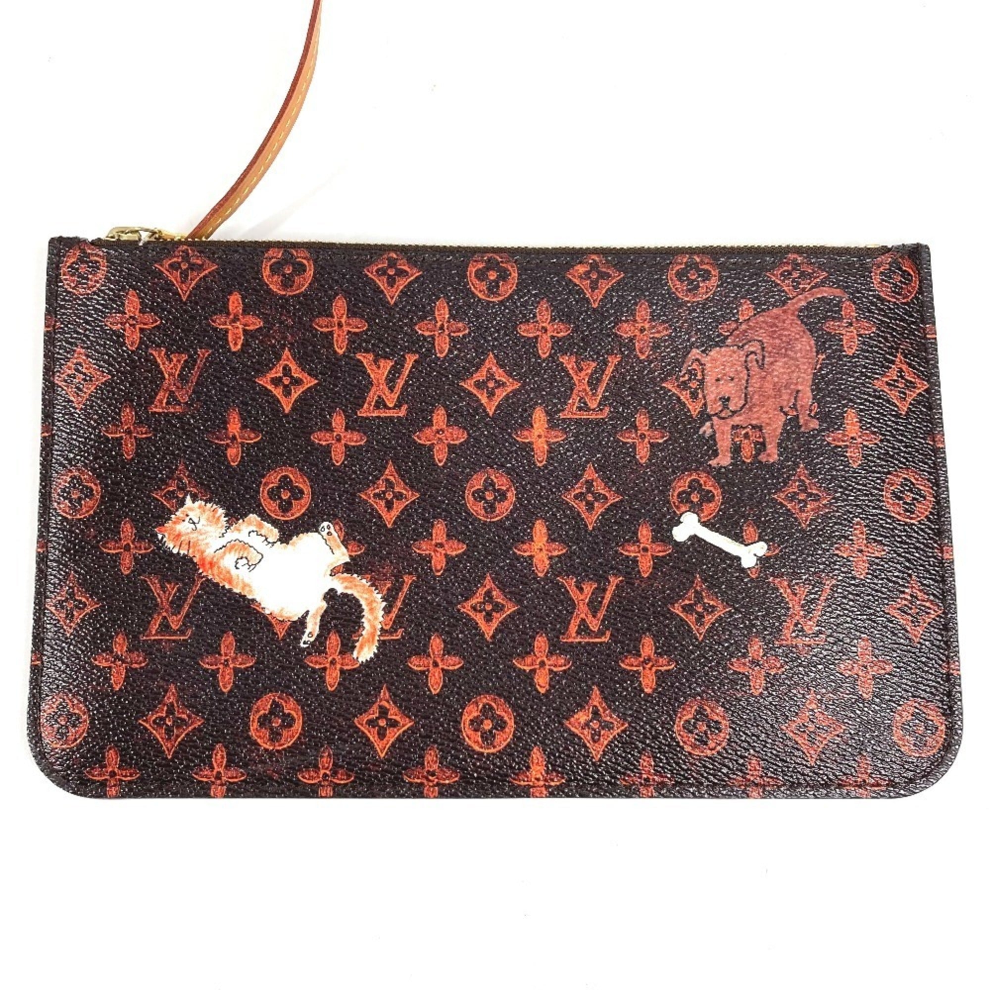 Louis Vuitton Brown Orange Monogram Leather Pouch Shoulder Bag Tote Bag (Pre-Owned)
