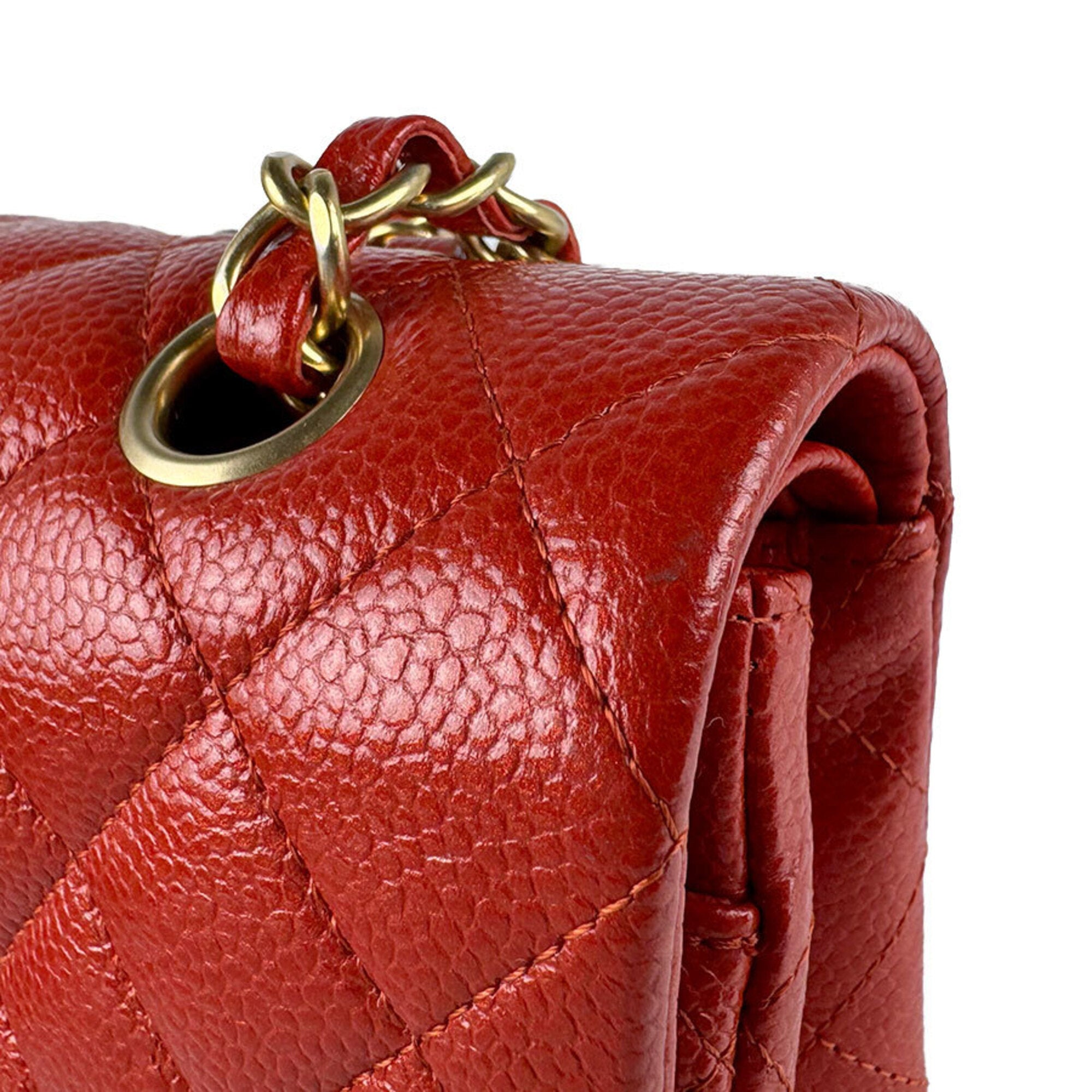 Chanel Orange Red Grained Calfskin Shoulder Bag (Pre-Owned)