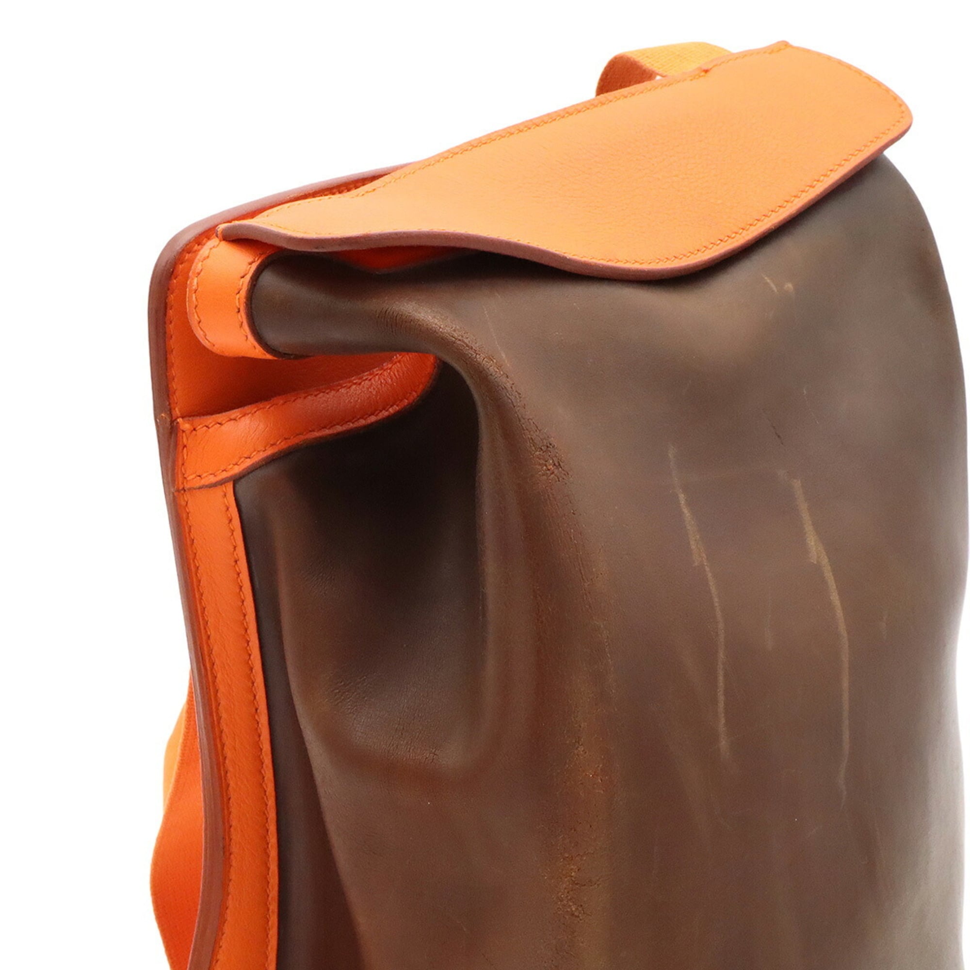 Hermes Amazonia Brown Dark Brown Orange Yellow Amazonia Leather Backpack (Pre-Owned)