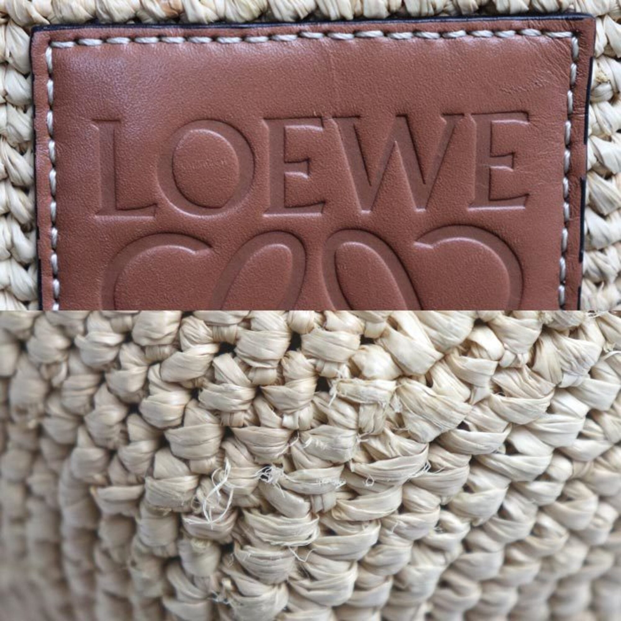 Loewe Raffia Leather Canvas Pochette Shoulder Bag (Pre-Owned)