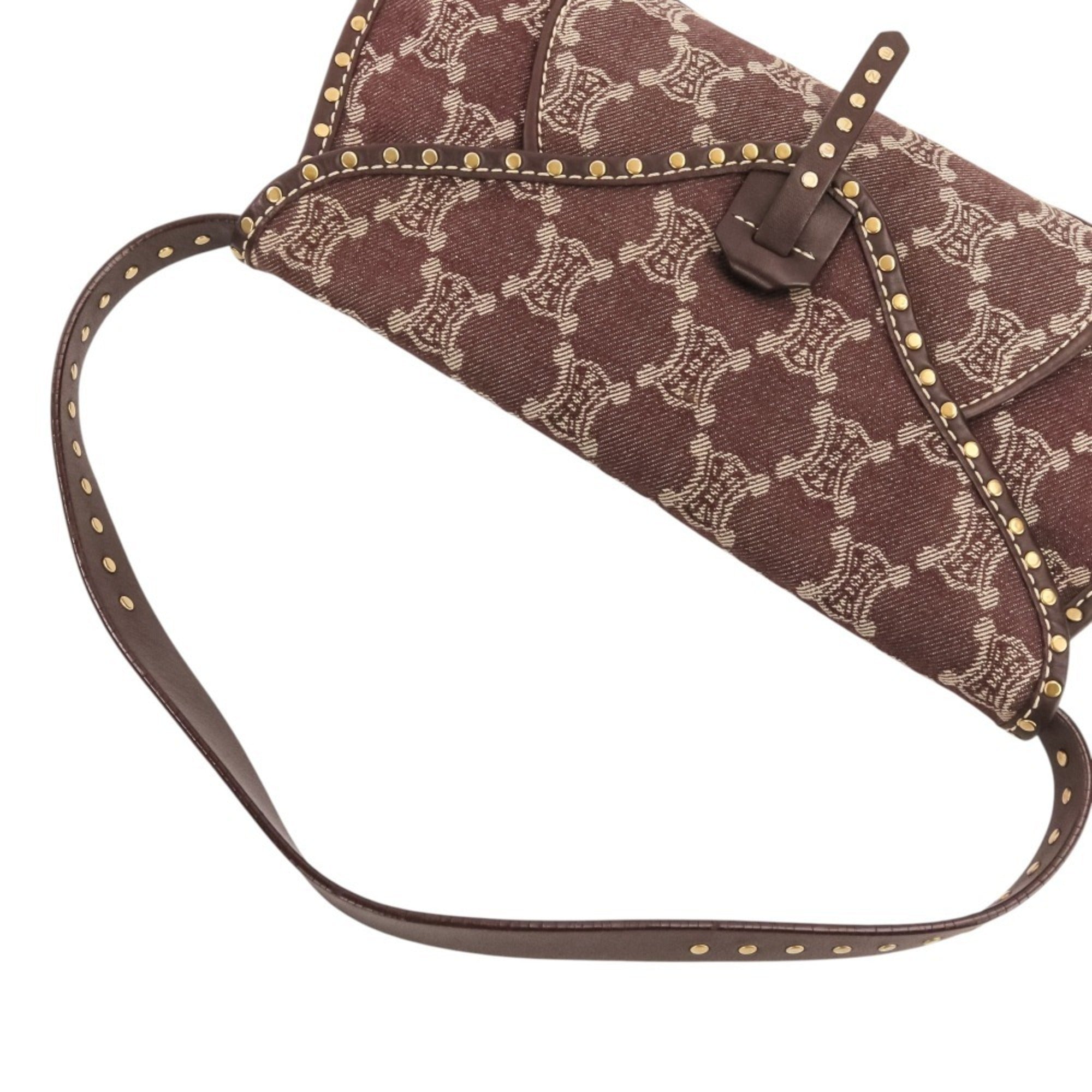 Celine Bordeaux Brown Canvas Leather Handbag Shoulder Bag (Pre-Owned)