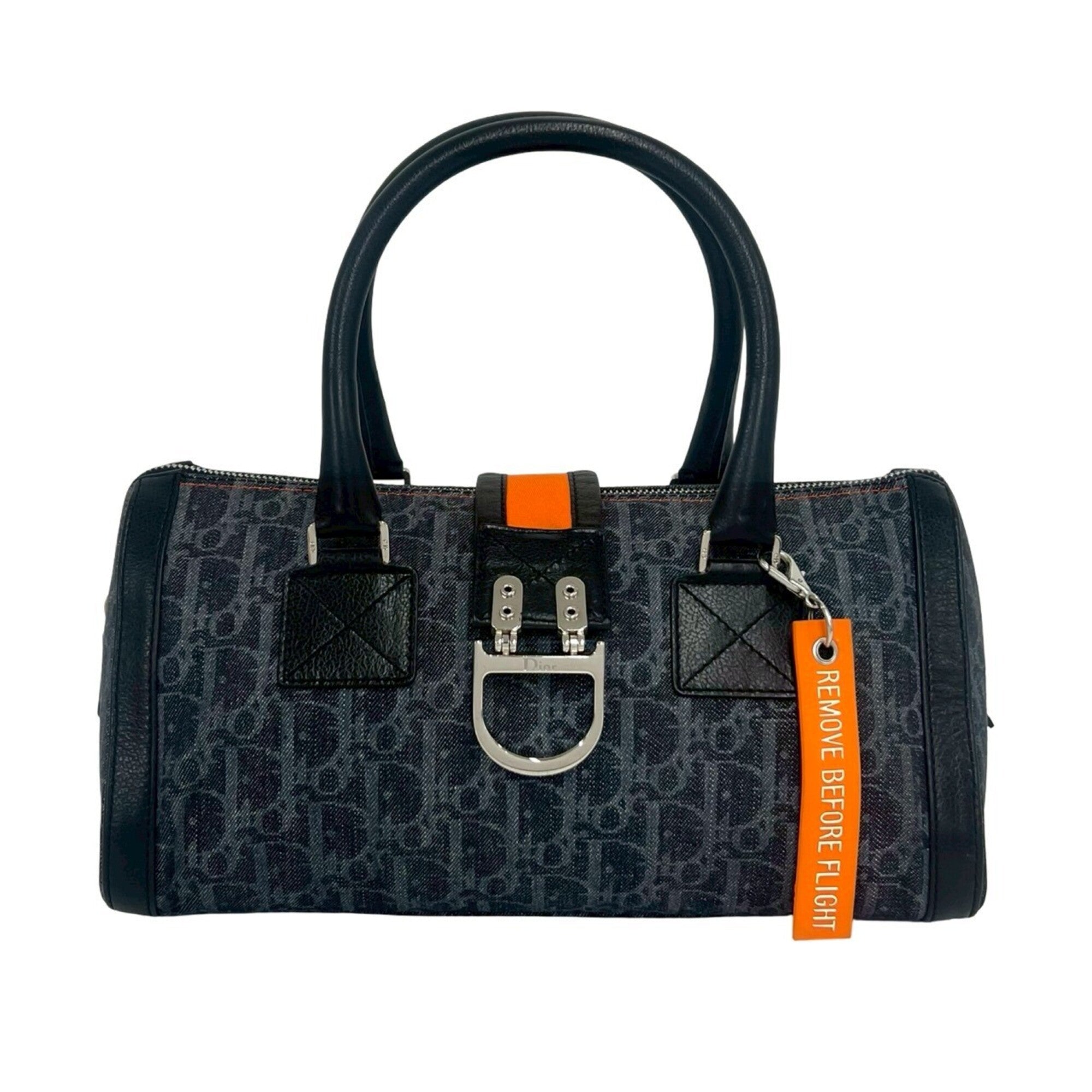 Christian Dior Black Navy Orange Denim Leather Handbag (Pre-Owned)