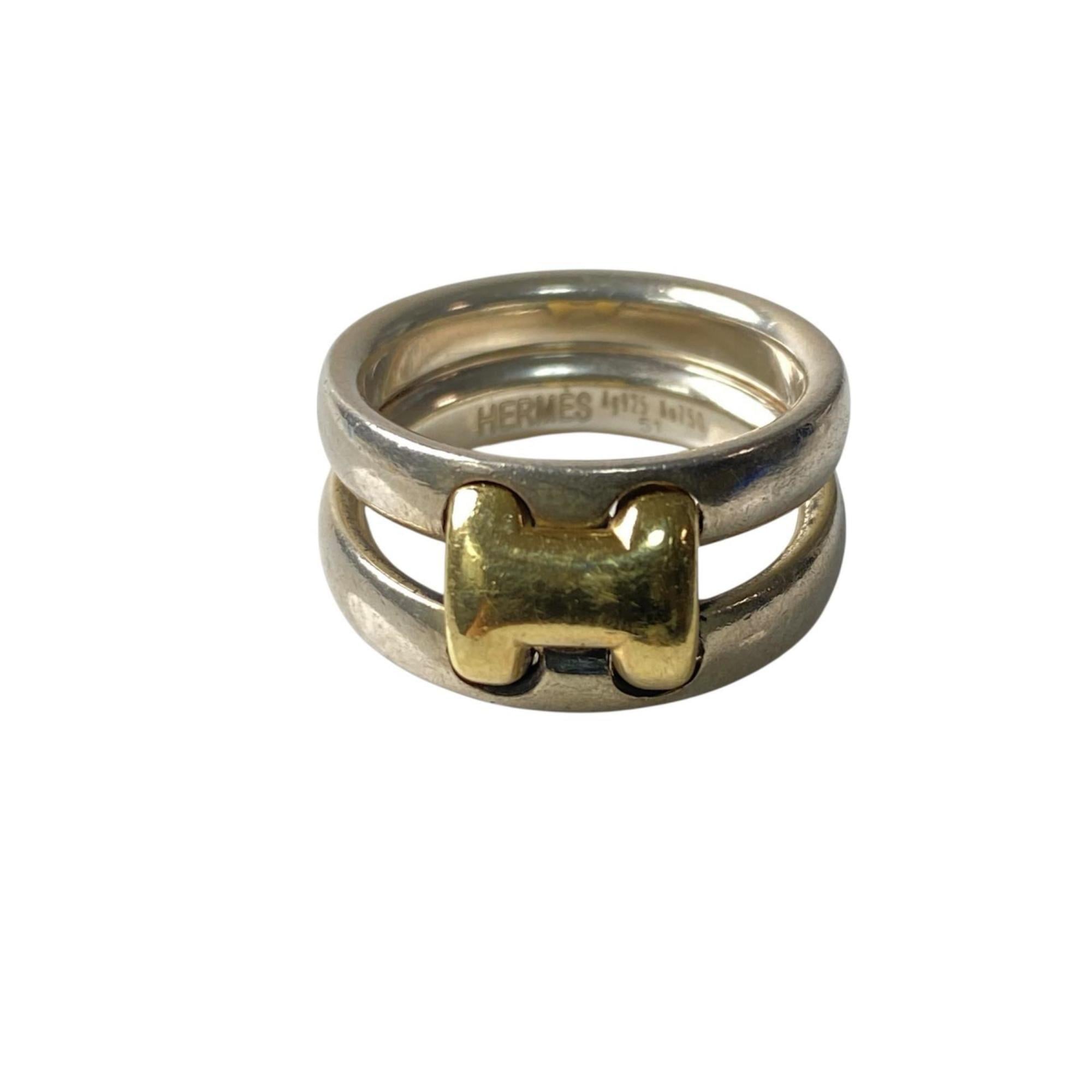 Hermes Gold Silver 925 Band Ring (Pre-Owned)
