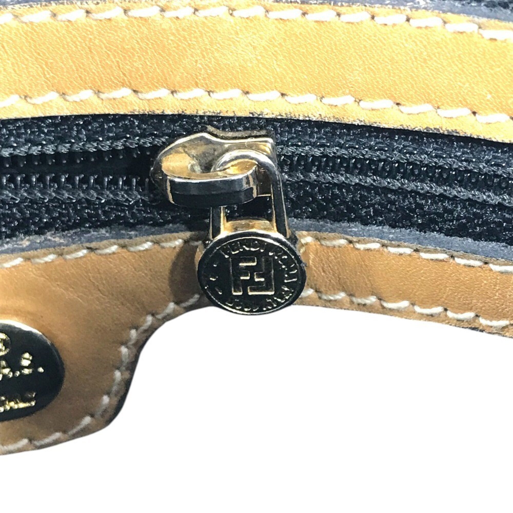 Fendi Pequin Brown Khaki Leather Canvas Shoulder Bag (Pre-Owned)