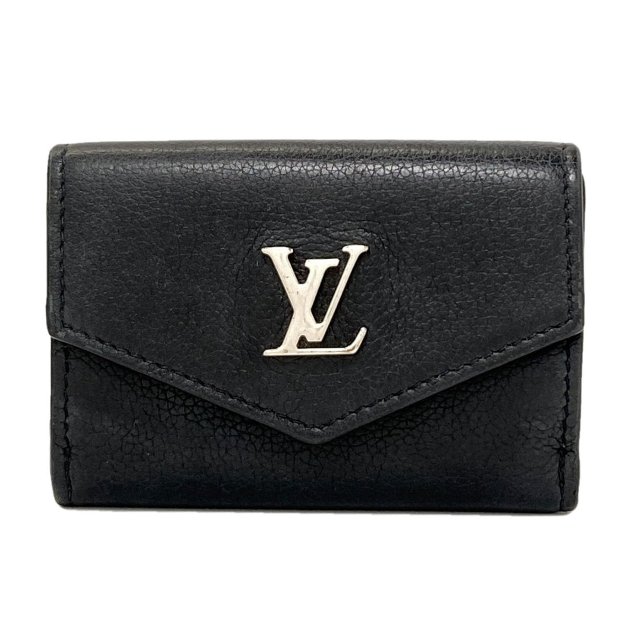 Louis Vuitton Black Leather Wallet (Tri-Fold) (Pre-Owned)