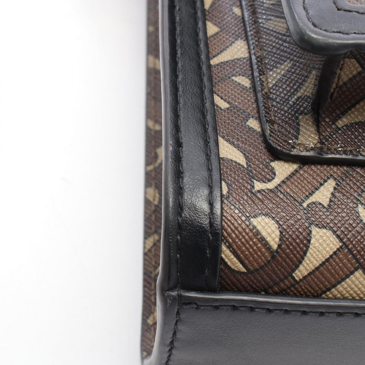 Burberry Black Brown Multi-Color Coated Canvas Leather Handbag (Pre-Owned)