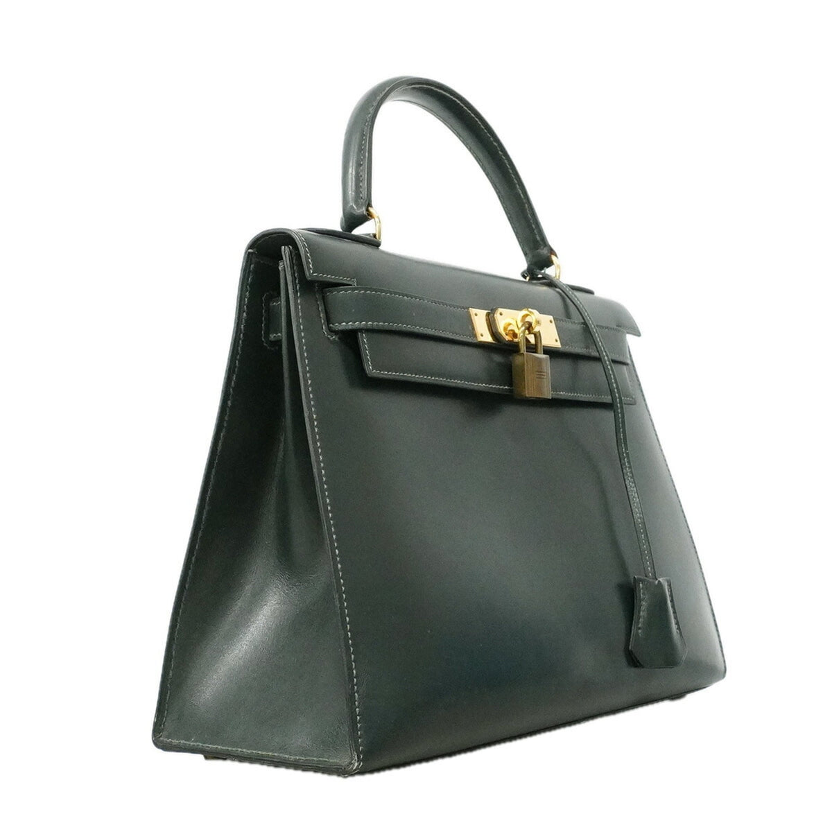 Hermes Green Box Calf Leather Handbag (Pre-Owned)