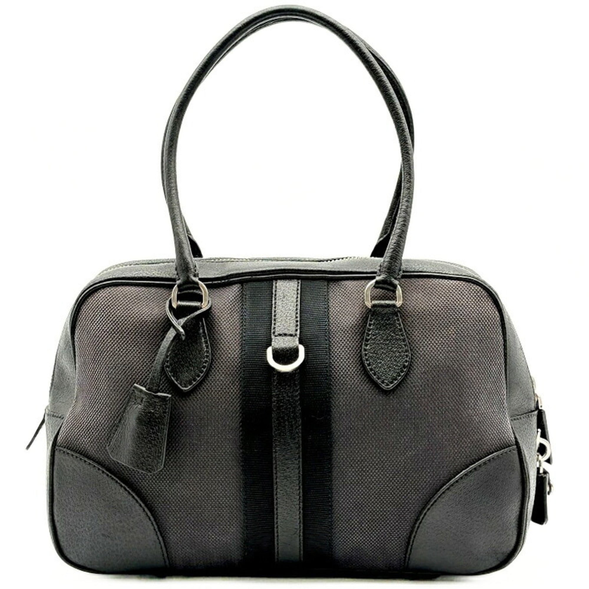 Prada Black Gray Canvas Leather Boston Bag Handbag (Pre-Owned)