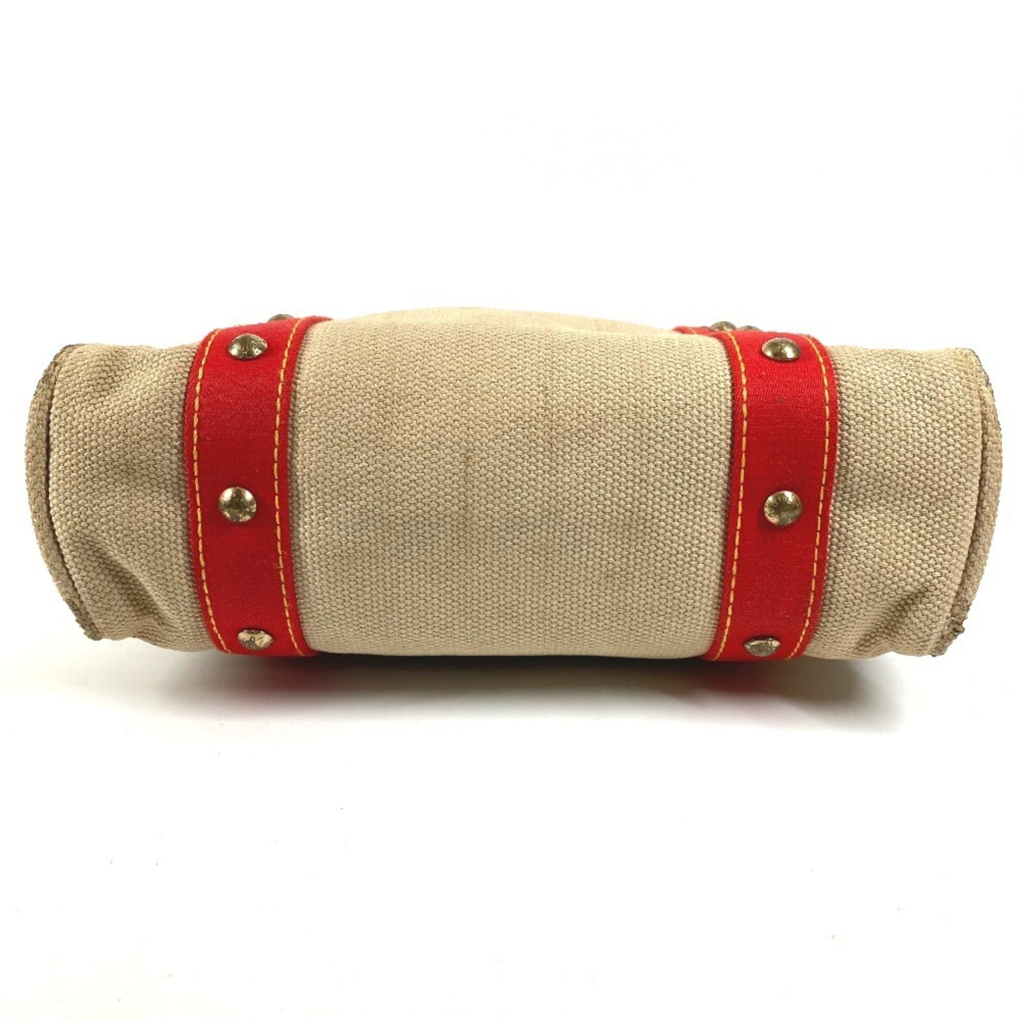 Louis Vuitton Beige Red Color Canvas Leather Shoulder Bag Tote Bag (Pre-Owned)