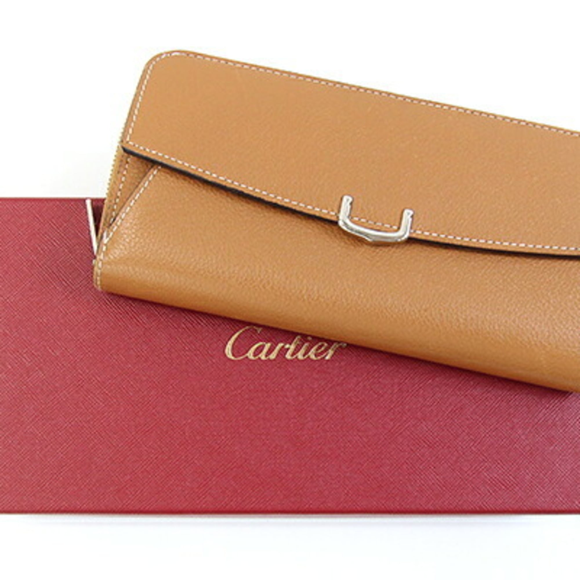 Cartier C De Cartier Brown Leather Long Wallet (Bi-Fold) (Pre-Owned)
