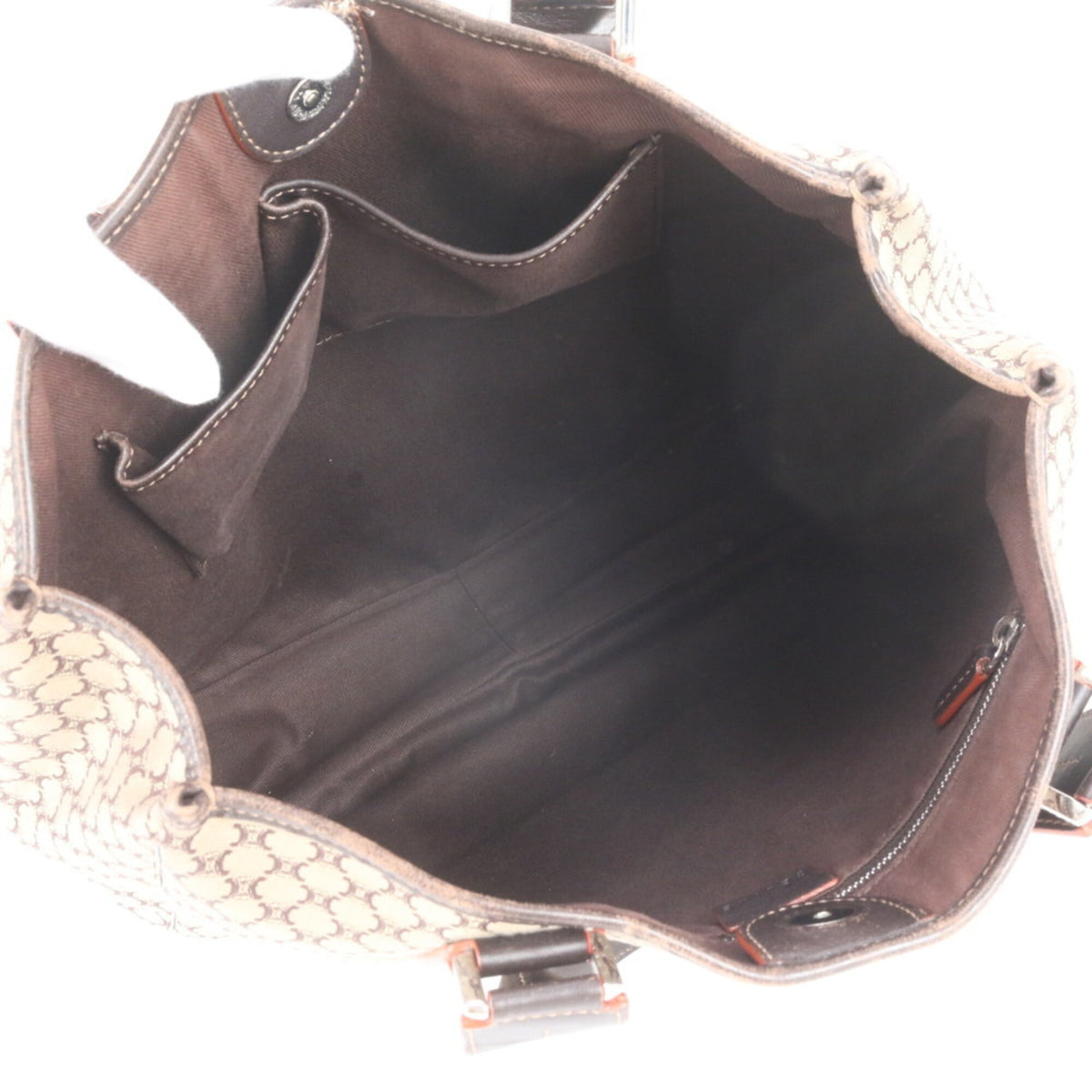 Celine Brown Leather Canvas Handbag Shoulder Bag Tote Bag (Pre-Owned)