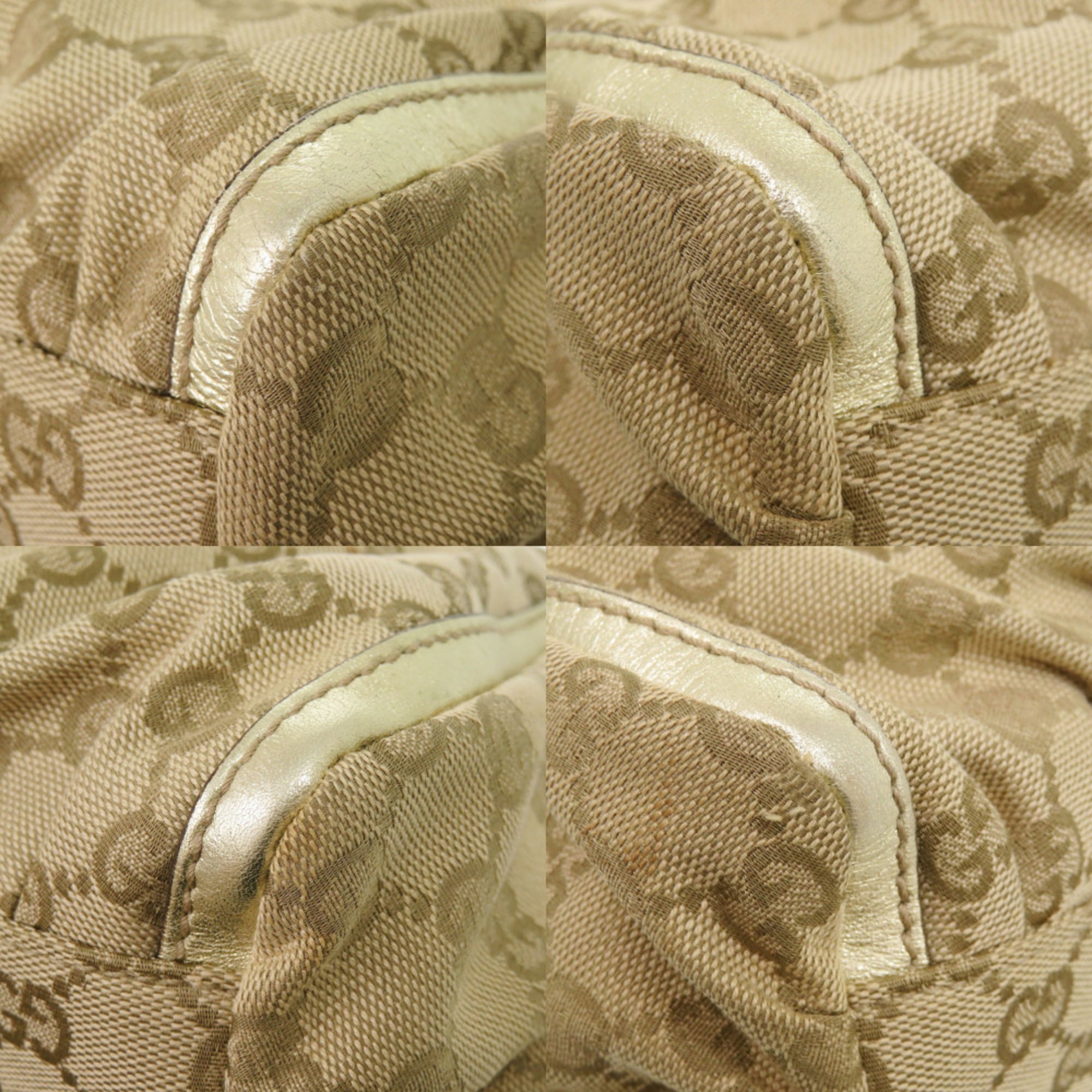 Gucci Beige Gold Gg Canvas Handbag (Pre-Owned)