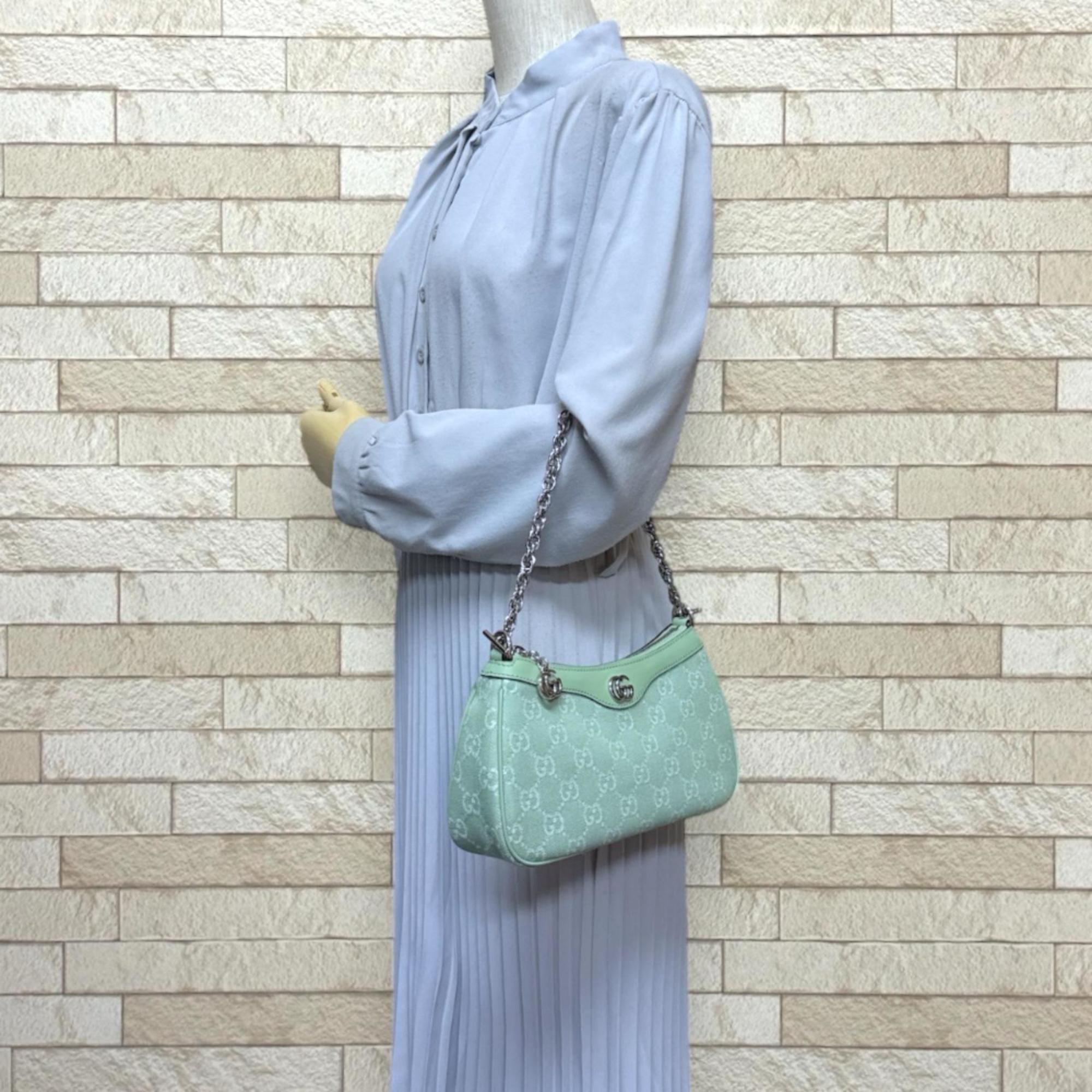 Gucci Green Pale Green Denim Shoulder Bag (Pre-Owned)