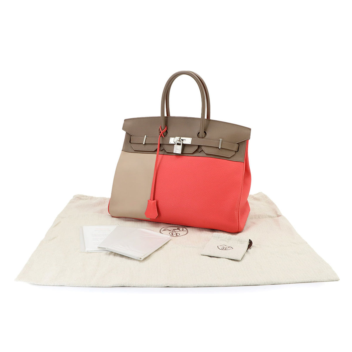 Hermes Argile Etoupe Gray Rose Jaipur Taurillon Clemence Leather Swift Leather Handbag (Pre-Owned)