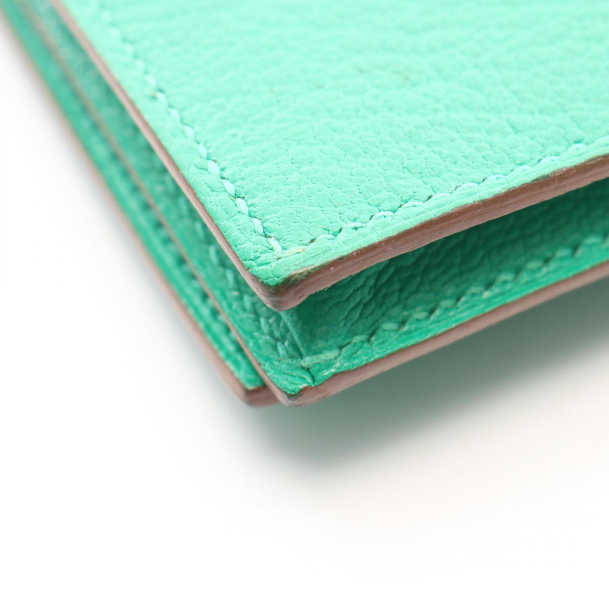Hermes Green Mint Green Chevre Leather Leather Long Wallet (Bi-Fold) (Pre-Owned)