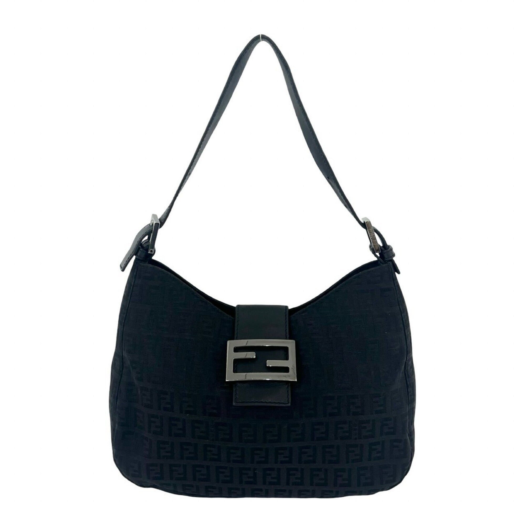 Fendi Black Canvas Leather Handbag Shoulder Bag (Pre-Owned)