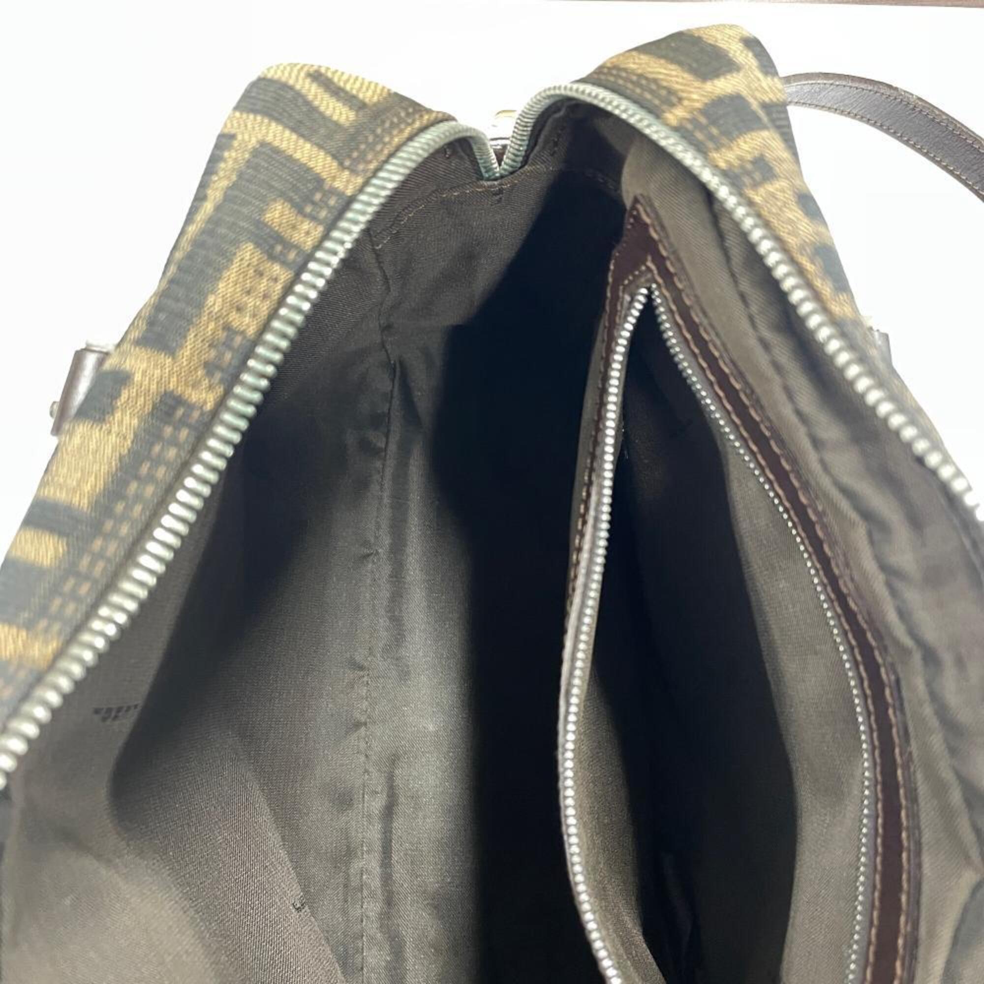 Fendi Zucca Brown Canvas Handbag Shoulder Bag (Pre-Owned)