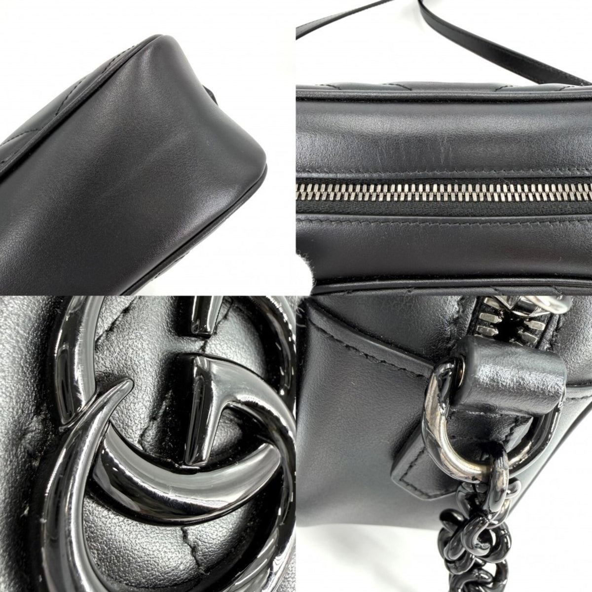 Gucci Black White Leather Shoulder Bag (Pre-Owned)