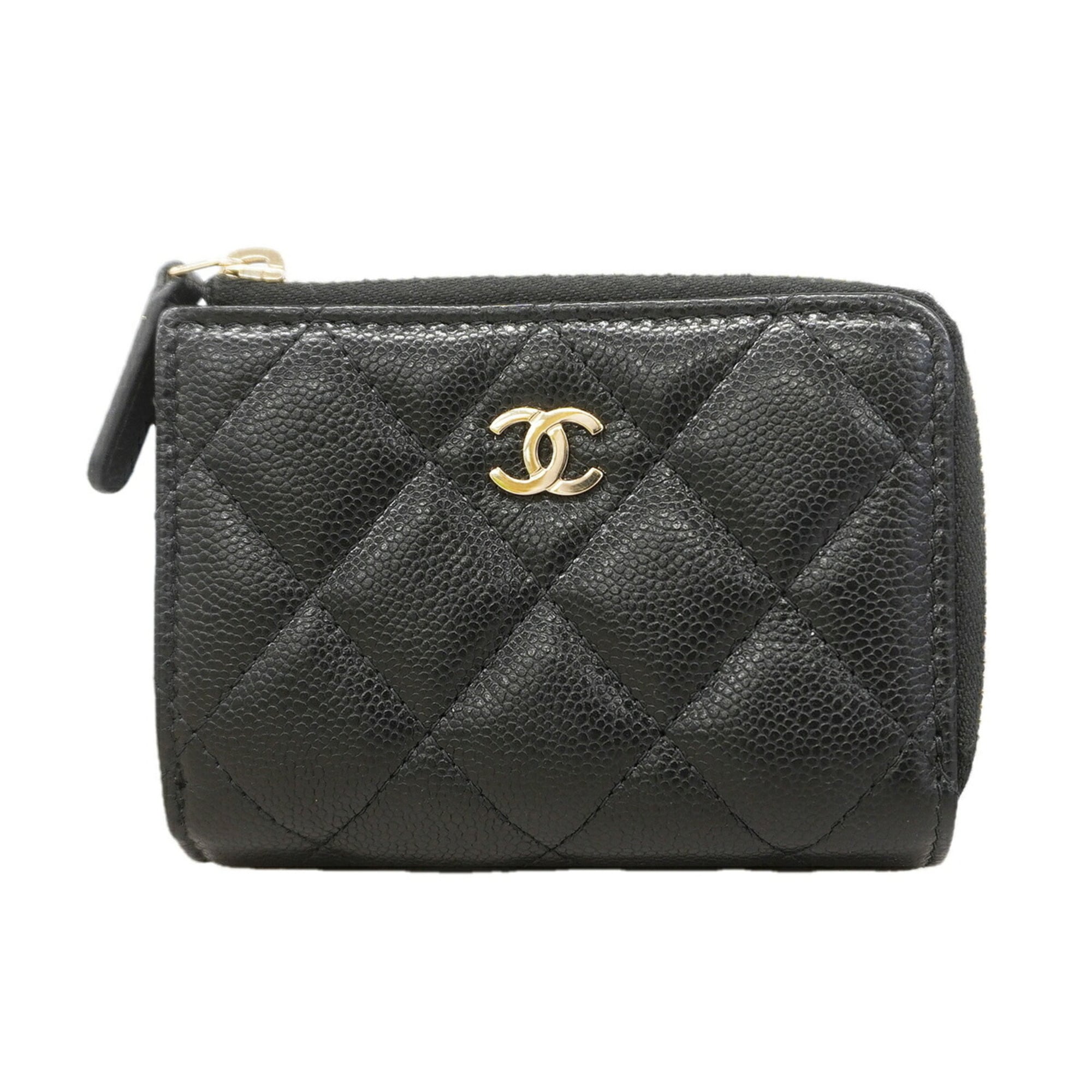 Chanel Black Grained Calfskin Wallet (Tri-Fold) (Pre-Owned)