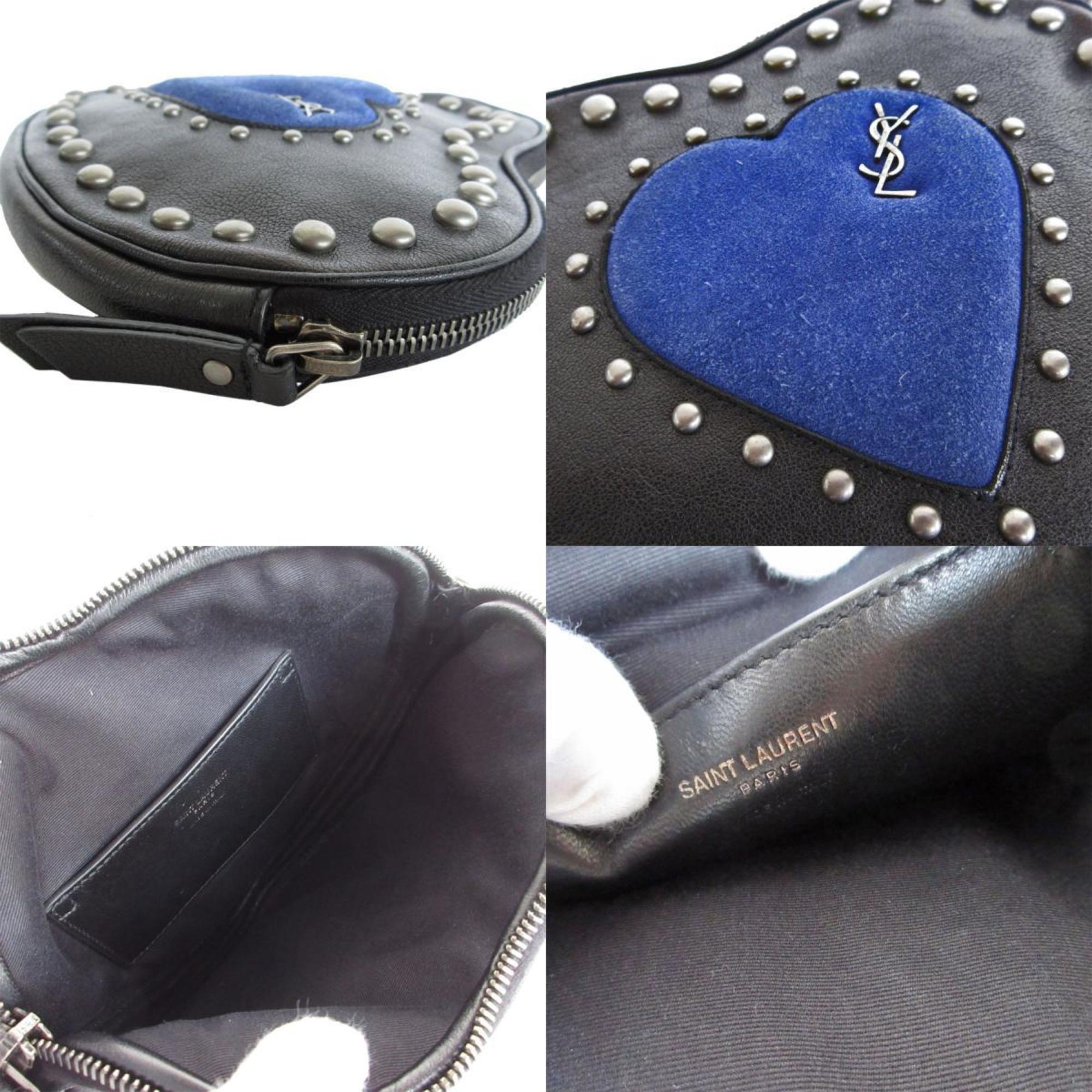 Saint Laurent Black Blue Leather Suede Clutch Bag (Pre-Owned)