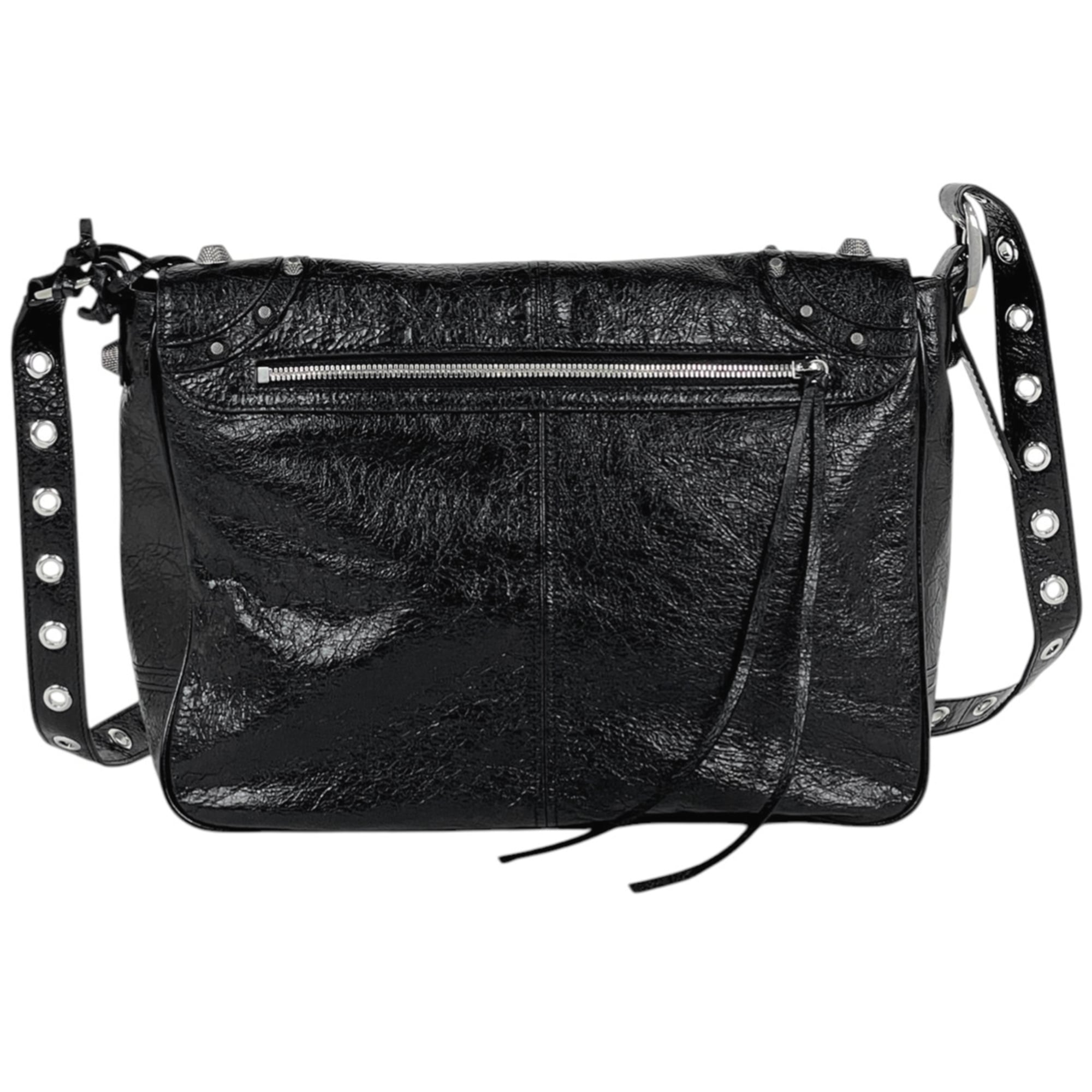 Balenciaga Black Leather Messenger Bag Shoulder Bag (Pre-Owned)