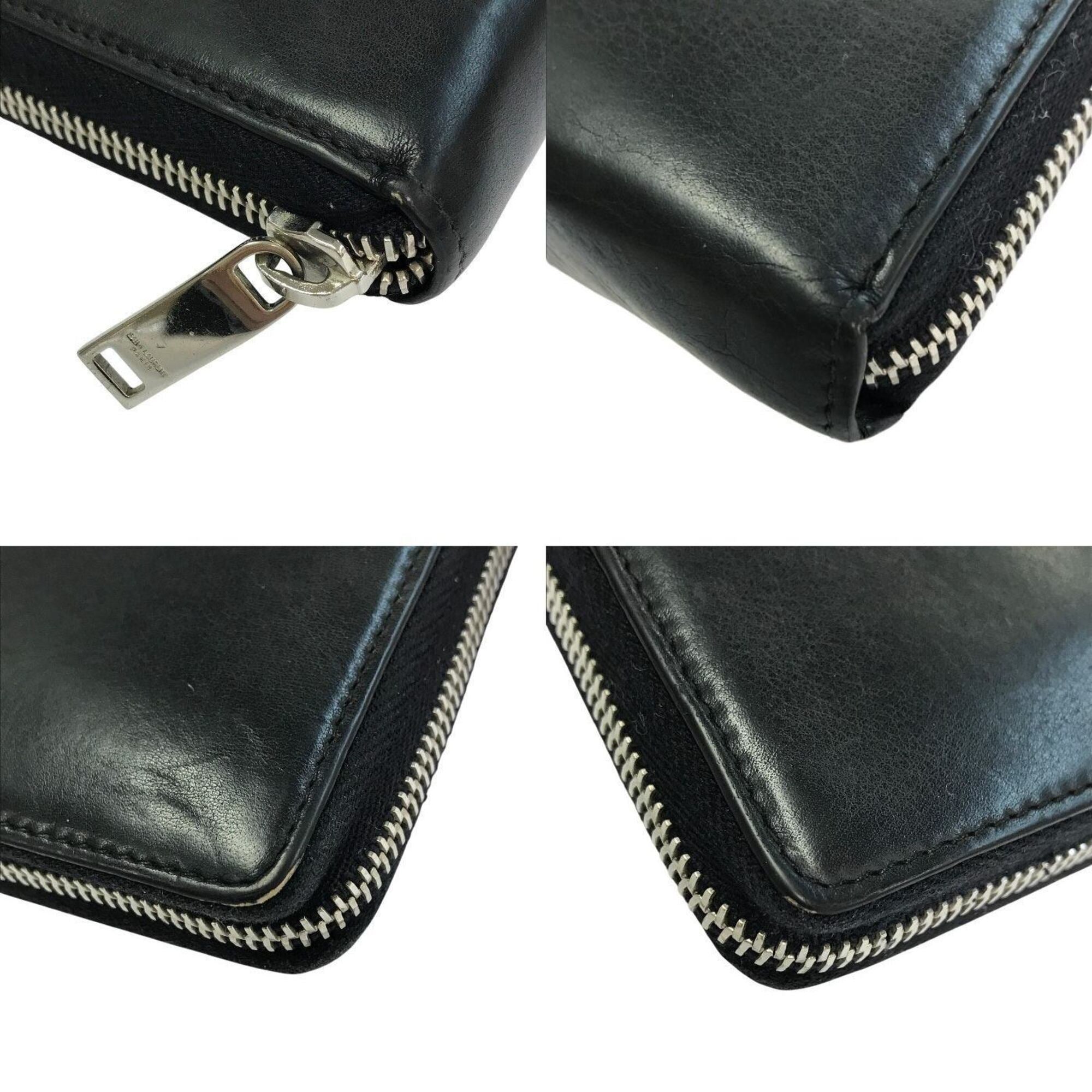 Saint Laurent Black Leather Long Wallet (Bi-Fold) (Pre-Owned)