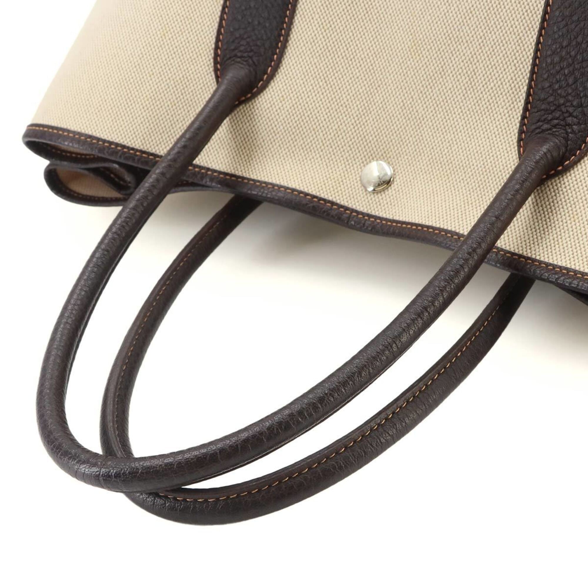 Hermes Marron Natural Toile H Leather Handbag Tote Bag (Pre-Owned)