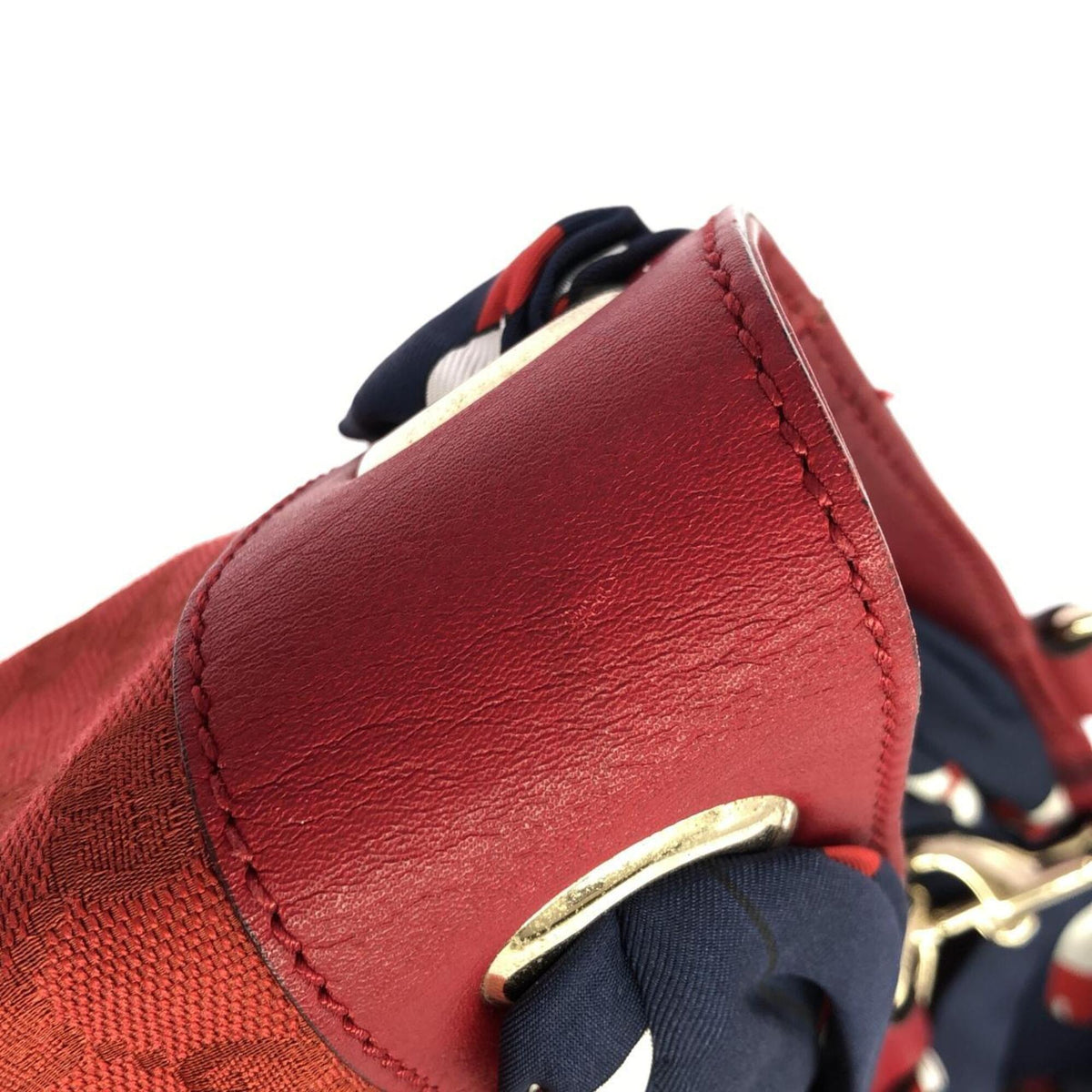 Gucci Red Color Gg Canvas Leather Handbag (Pre-Owned)