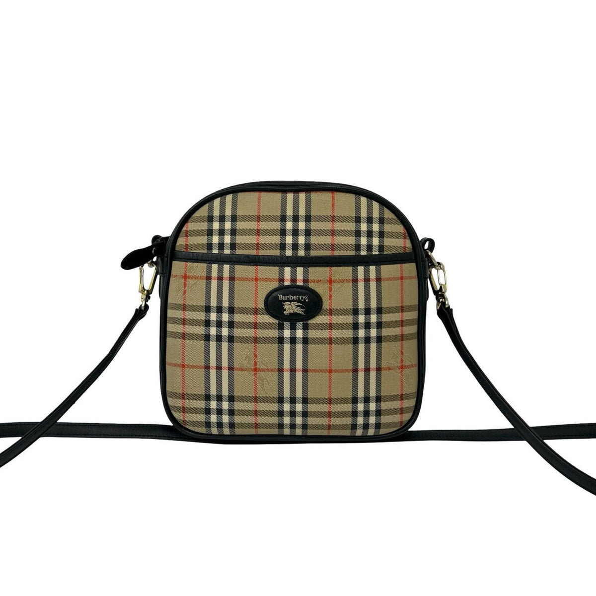 Burberry Beige Black Canvas Leather Shoulder Bag (Pre-Owned)