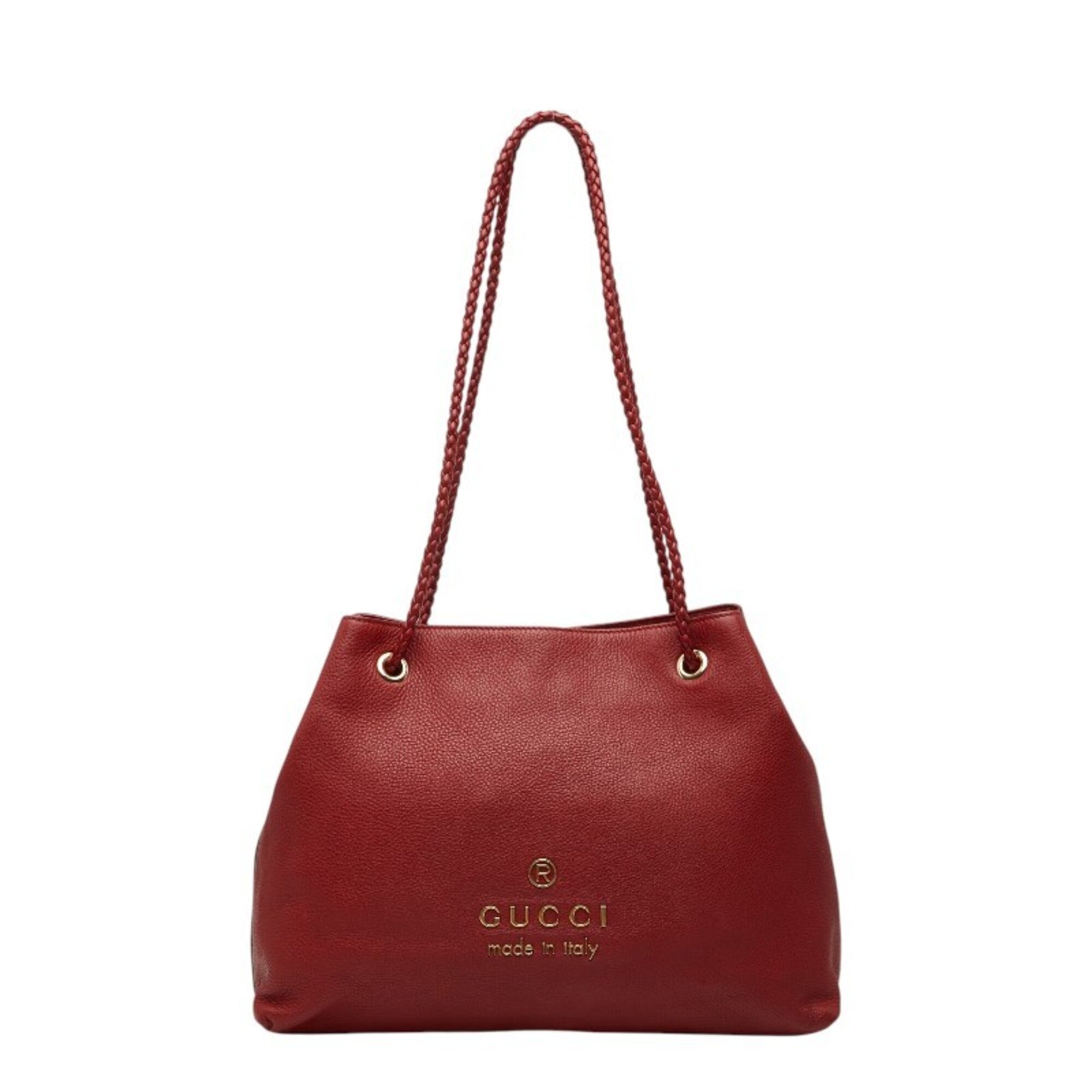 Gucci Red Color Leather Shoulder Bag Tote Bag (Pre-Owned)