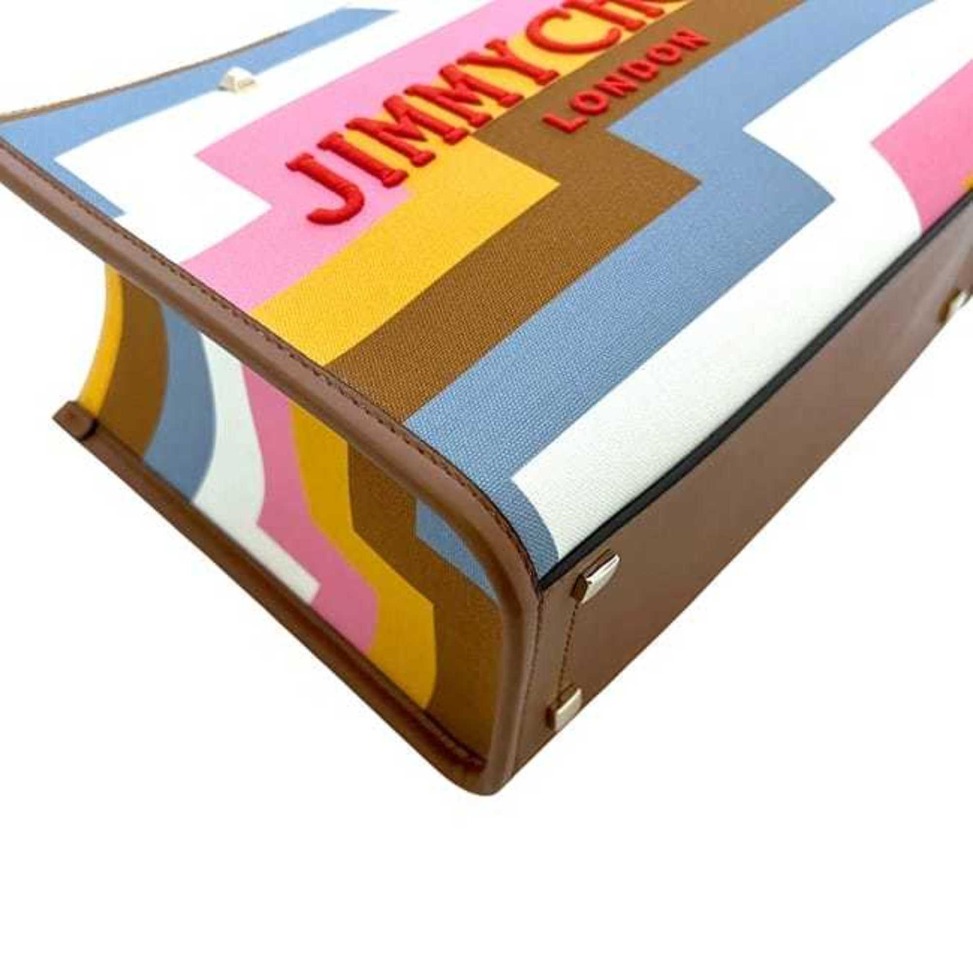 Jimmy Choo Brown Multi-Color Canvas Leather Tote Bag (Pre-Owned)