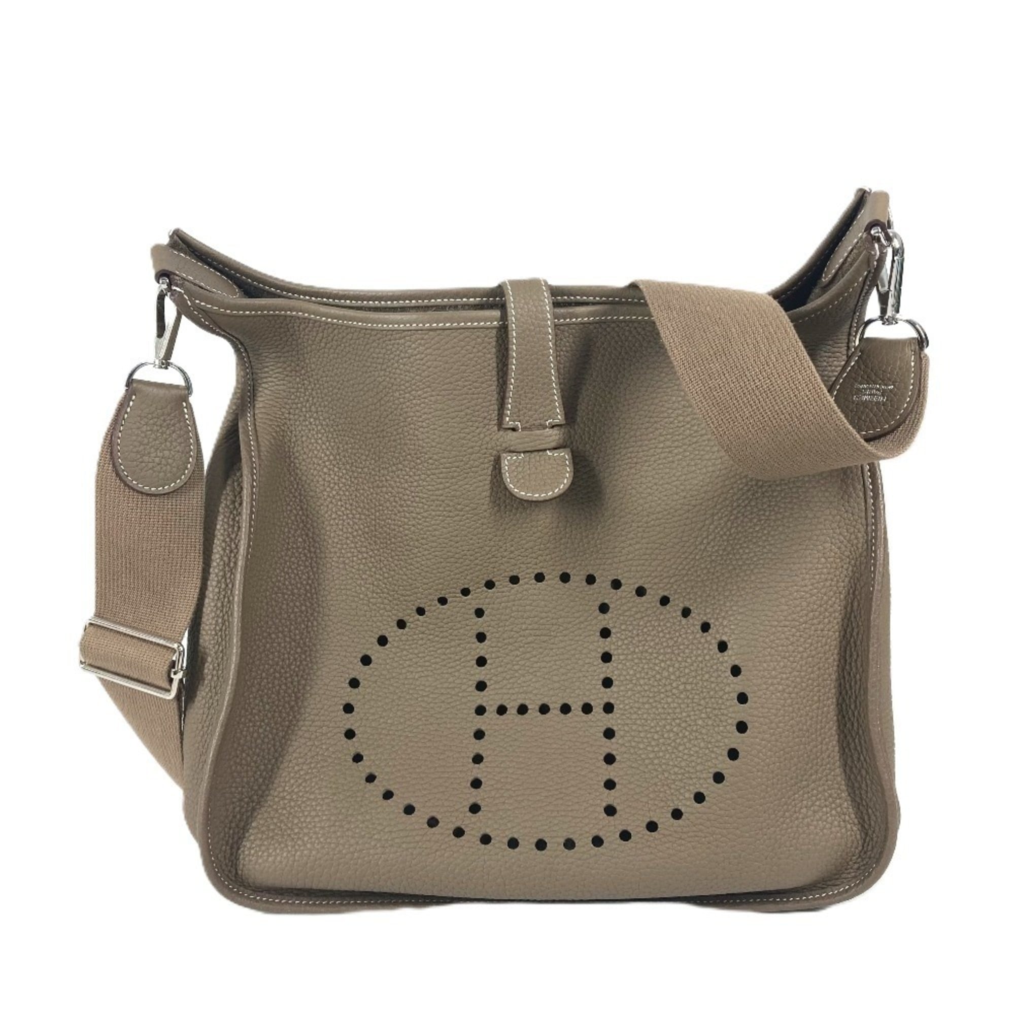 Hermes Beige Etoupe Gray Taurillon Clemence Leather Shoulder Bag (Pre-Owned)