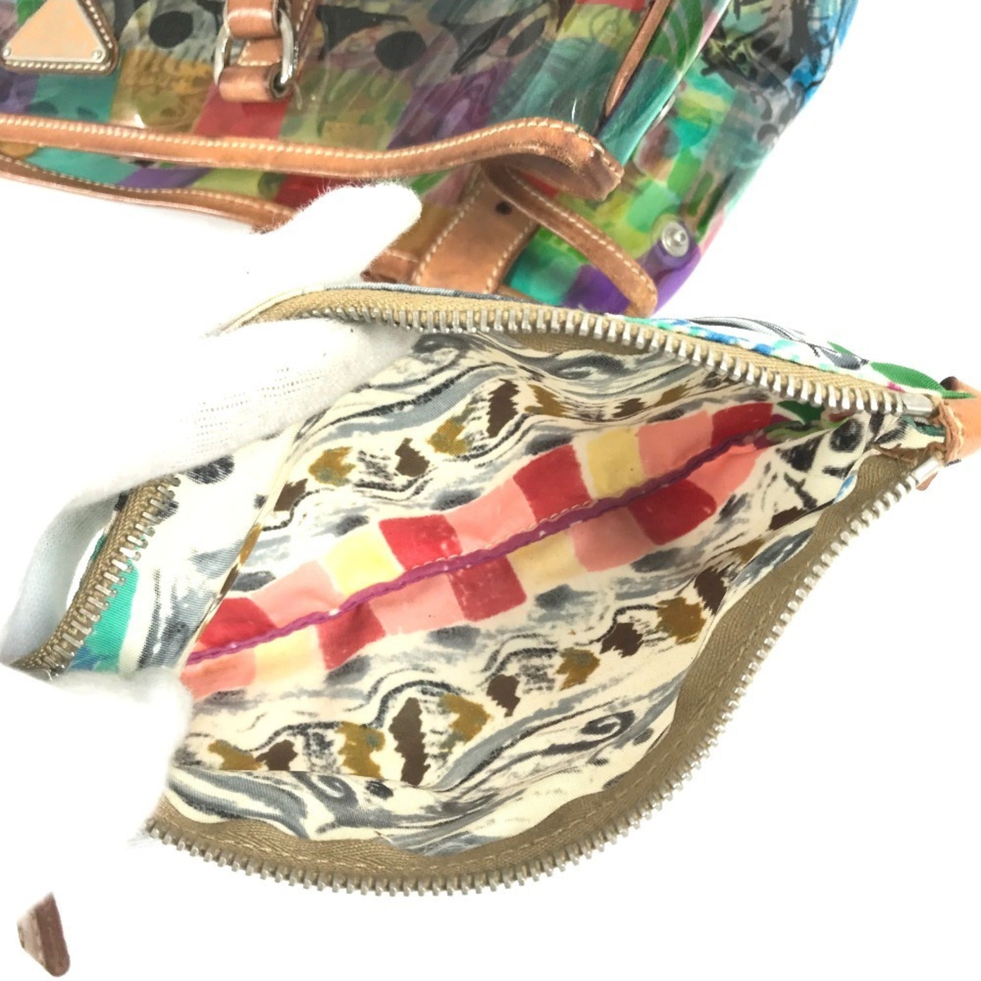Prada Multi-Color Vinyl Shoulder Bag Tote Bag (Pre-Owned)
