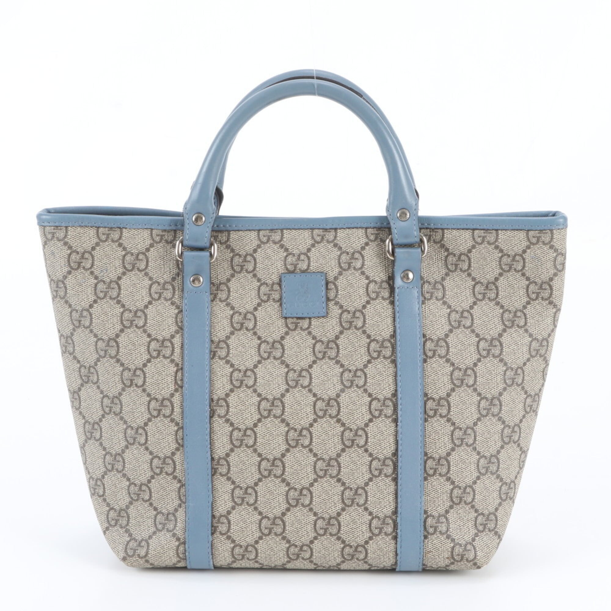 Gucci Blue Brown Leather Coated Canvas Handbag Shoulder Bag Tote Bag (Pre-Owned)