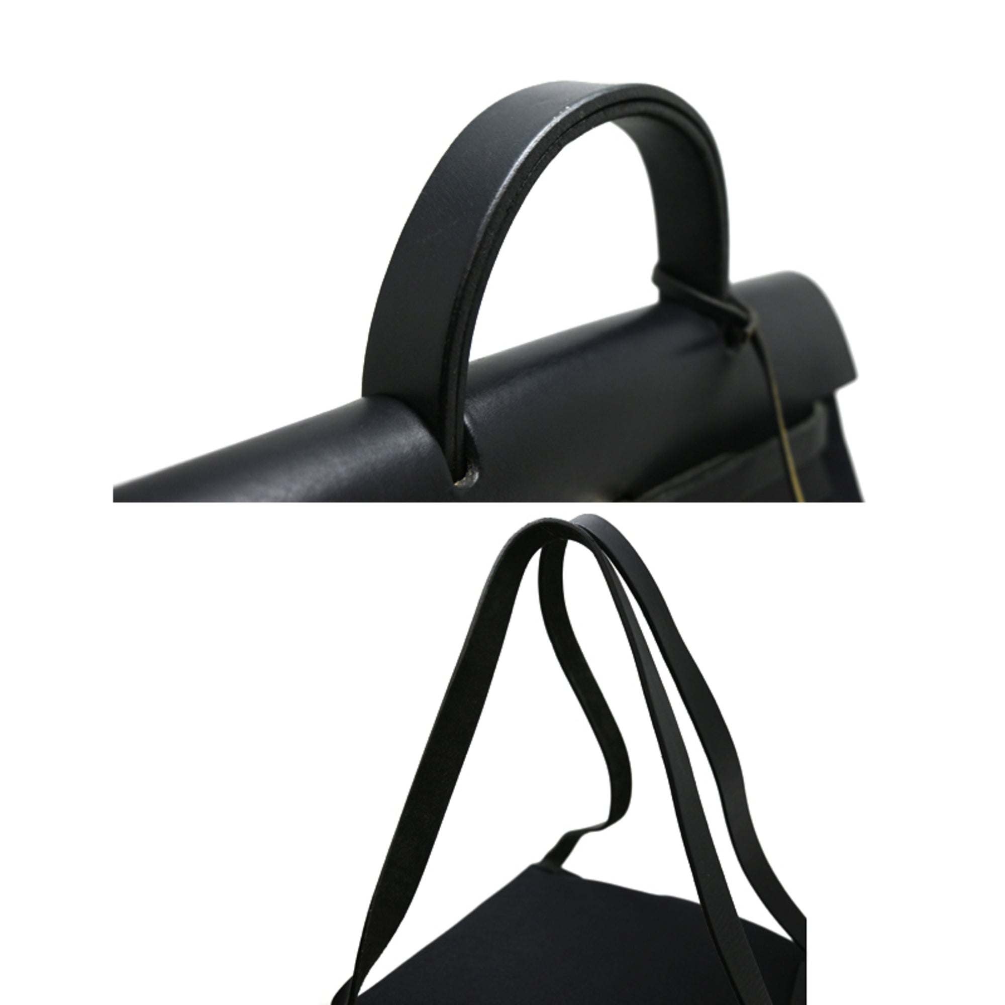 Hermes Black Toile Officier Leather Handbag Shoulder Bag (Pre-Owned)