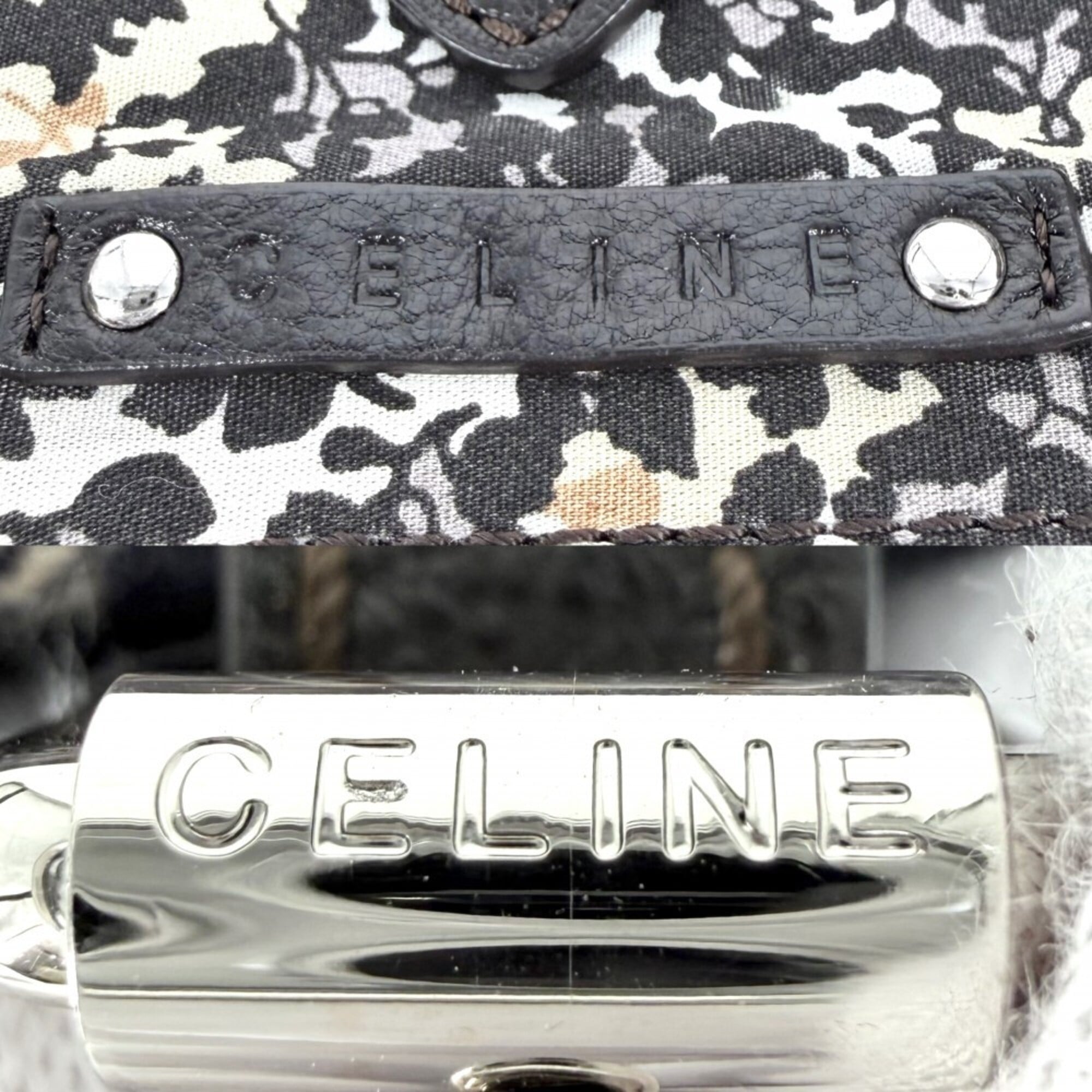 Celine Navy White Denim Leather Handbag Tote Bag (Pre-Owned)