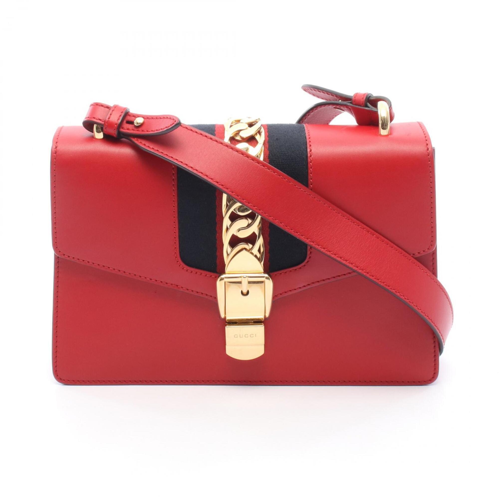 Gucci Red Color Leather Handbag Shoulder Bag (Pre-Owned)