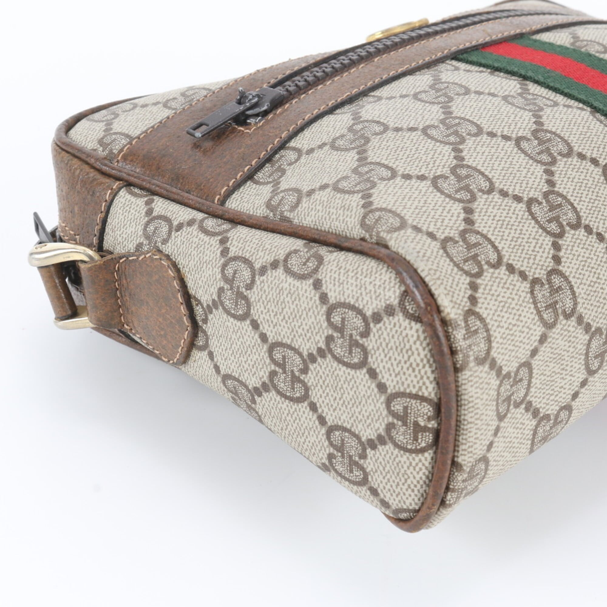 Gucci Beige Leather Coated Canvas Shoulder Bag (Pre-Owned)